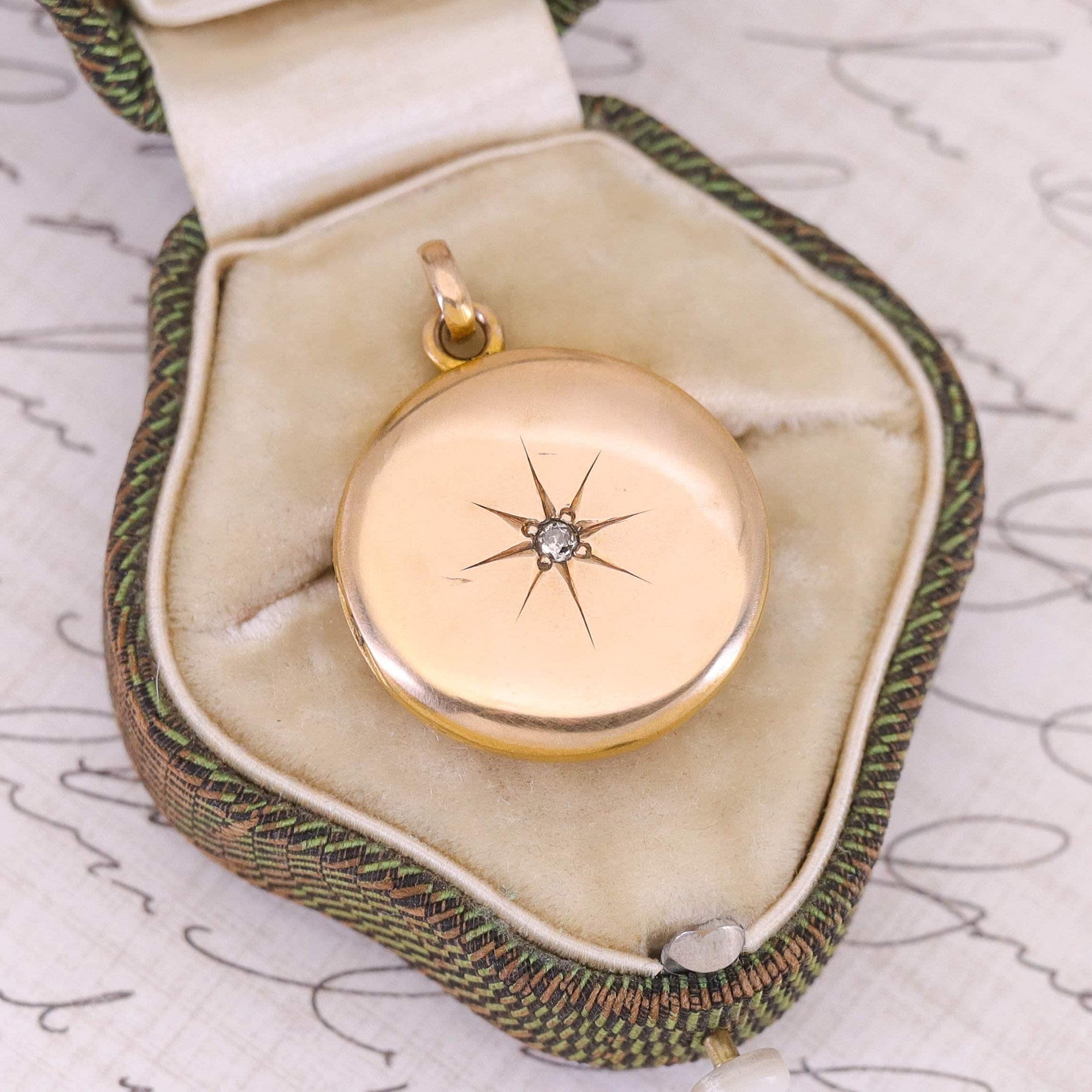 Antique Diamond Star Locket of 10k Gold