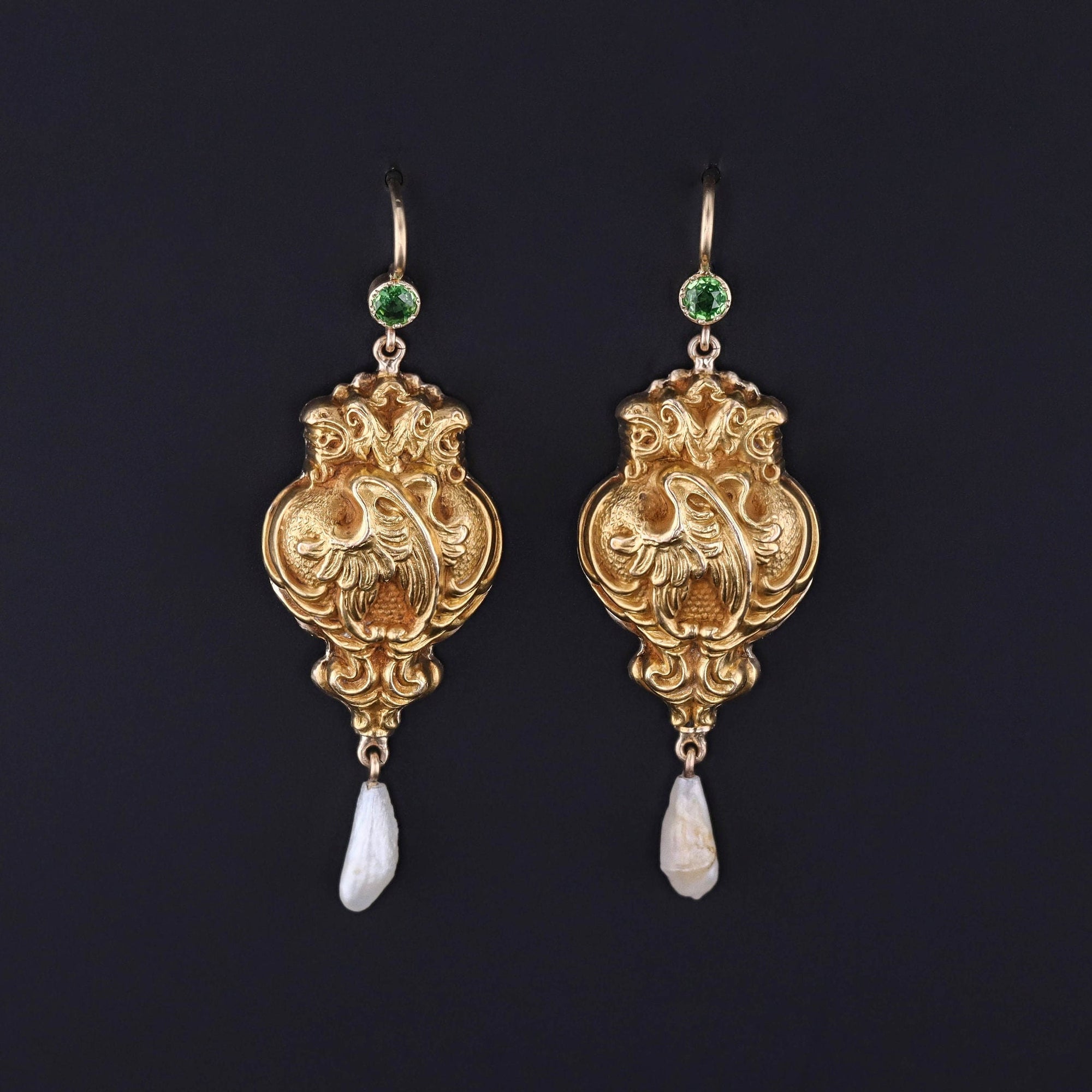 Antique Griffin Conversion Earrings of 14k Gold