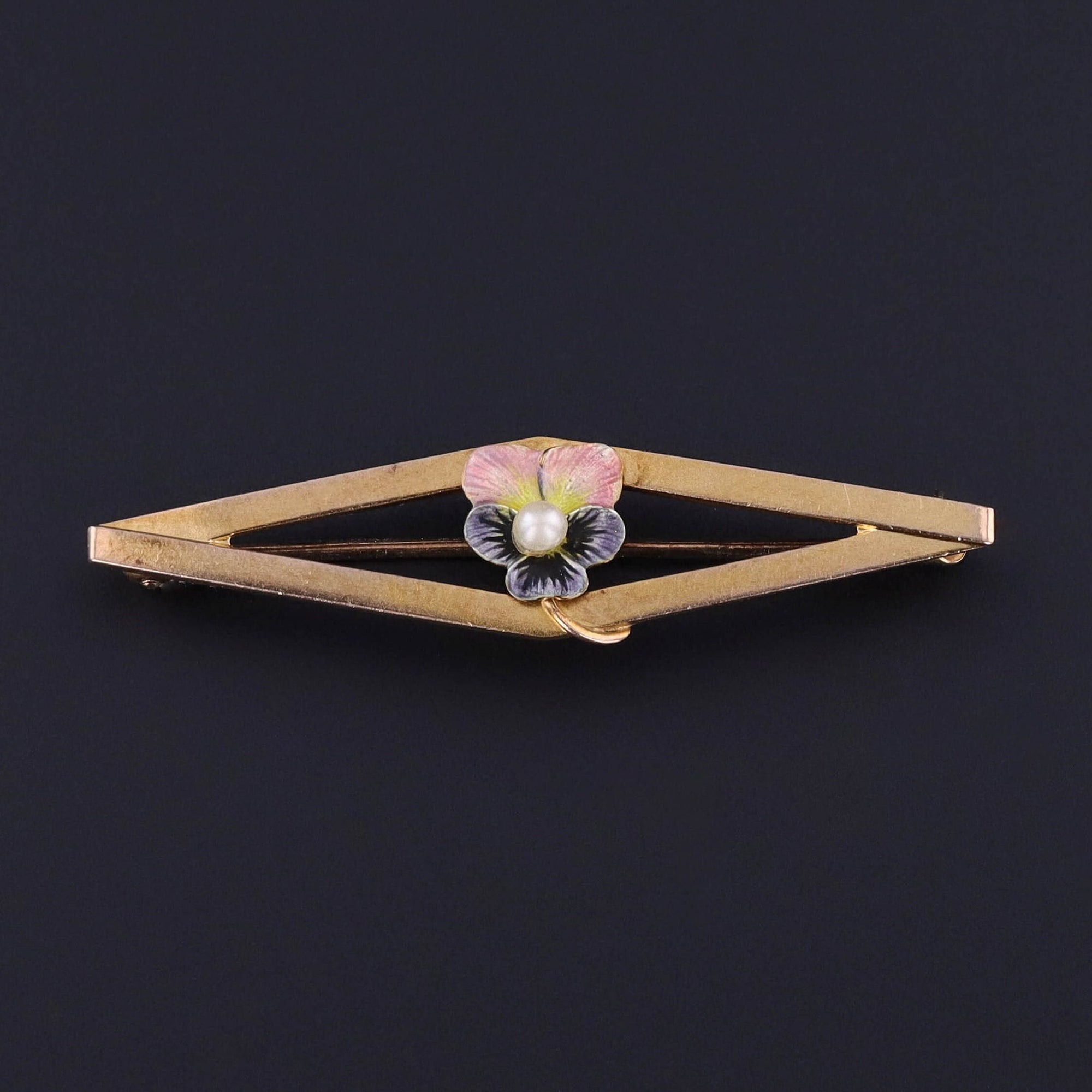 Antique Enamel Pansy Brooch of 10k Gold