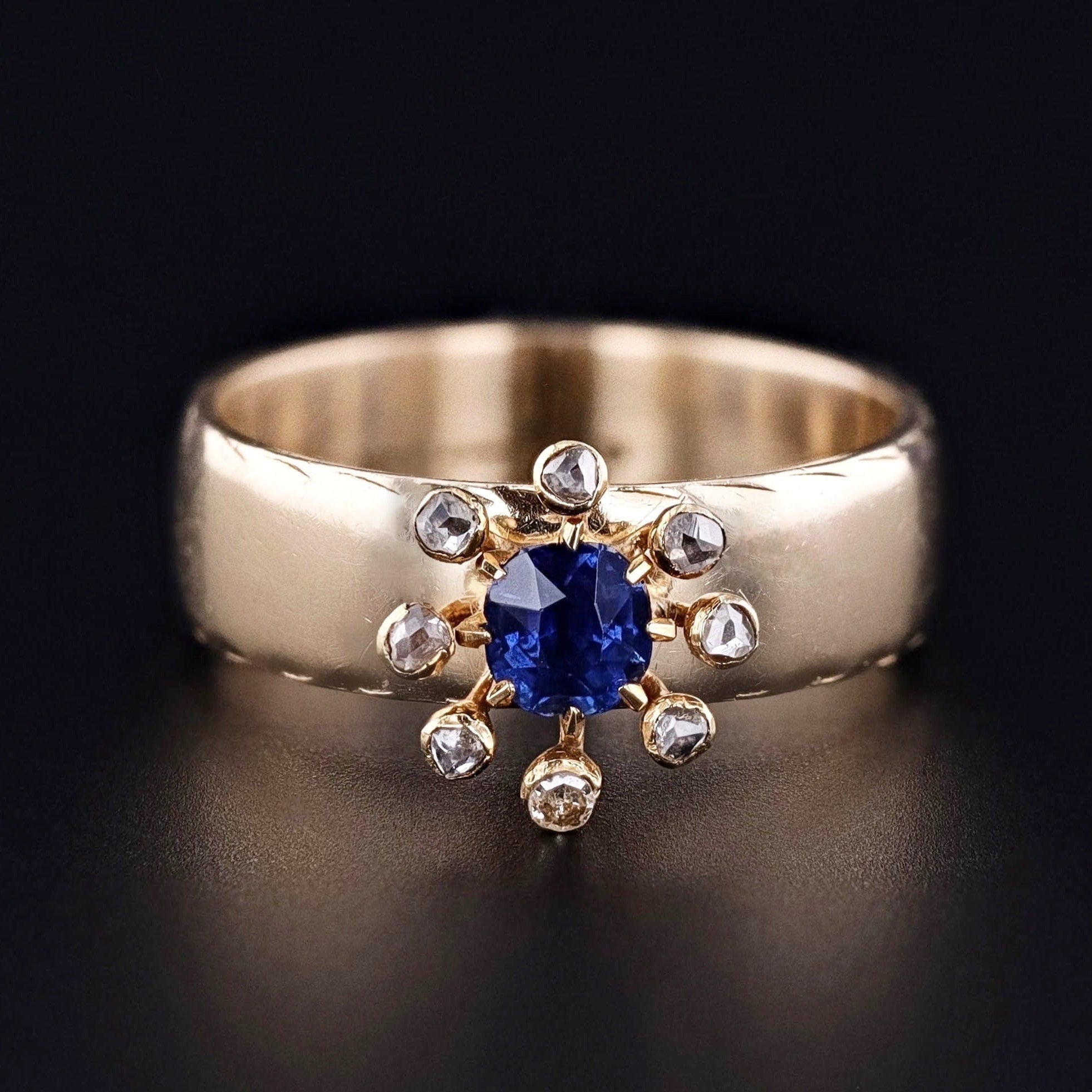 Antique Sapphire & Diamond Conversion Ring of 14k Gold