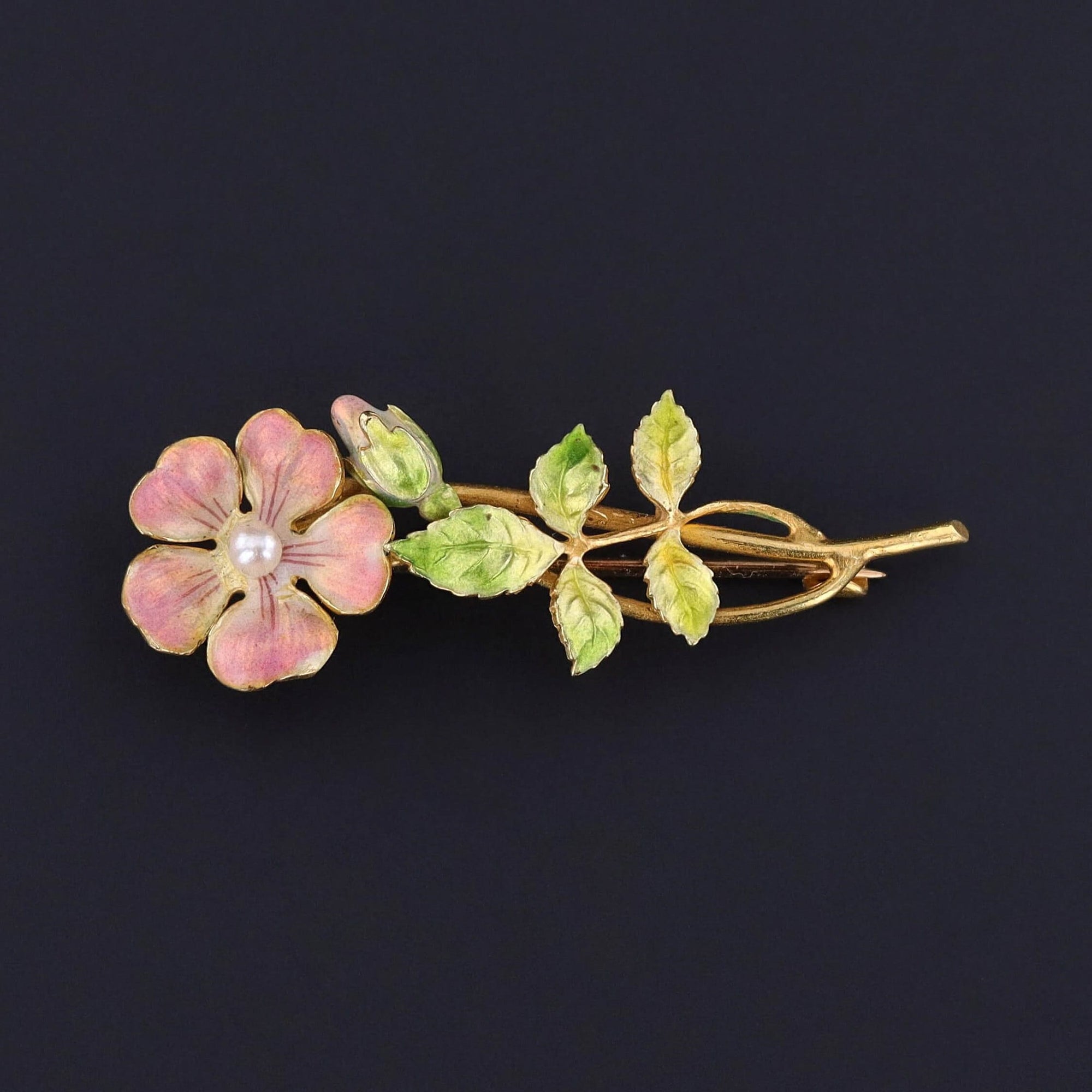 Antique Enamel Flower of 14k Gold