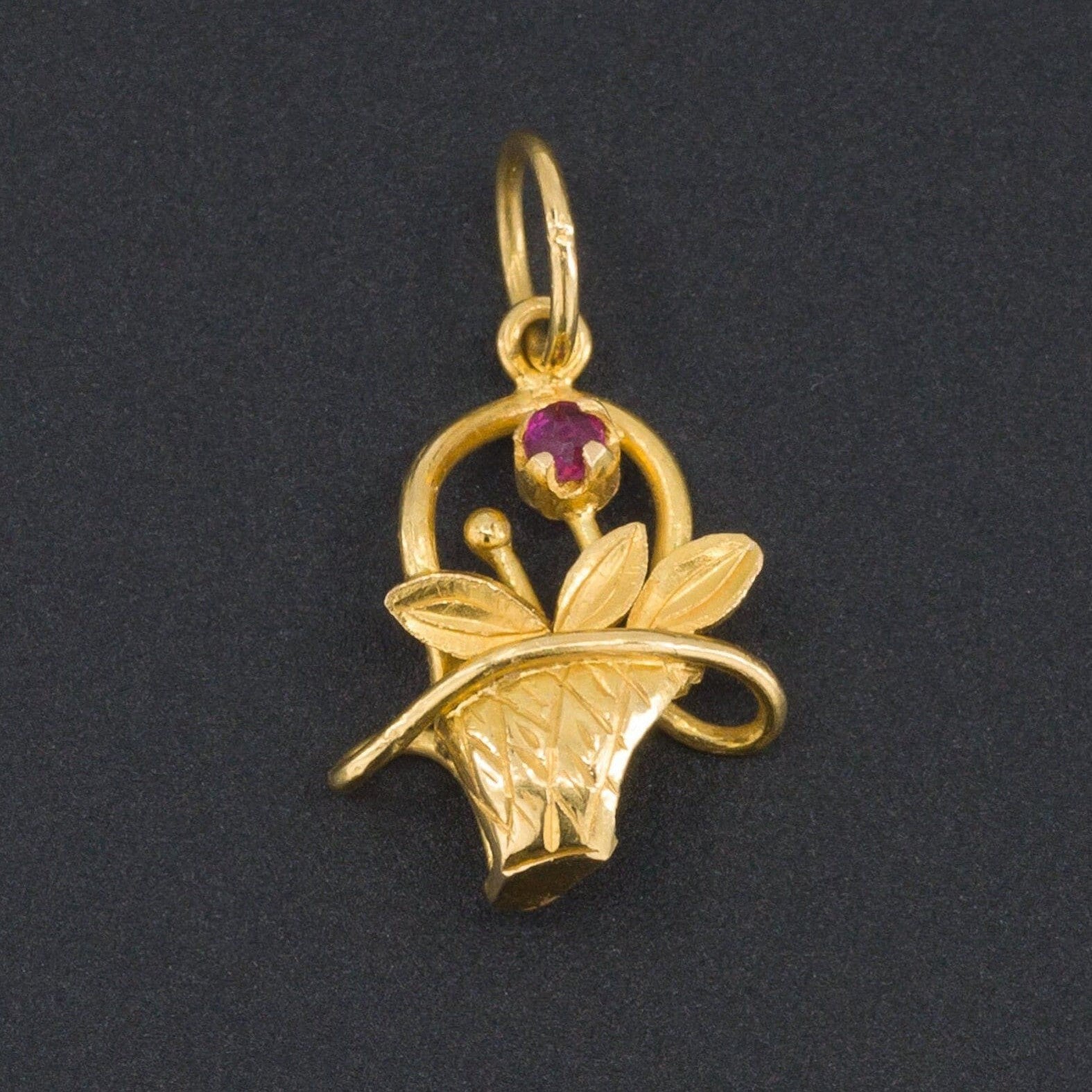 Vintage Flower Basket Charm of 18k Gold