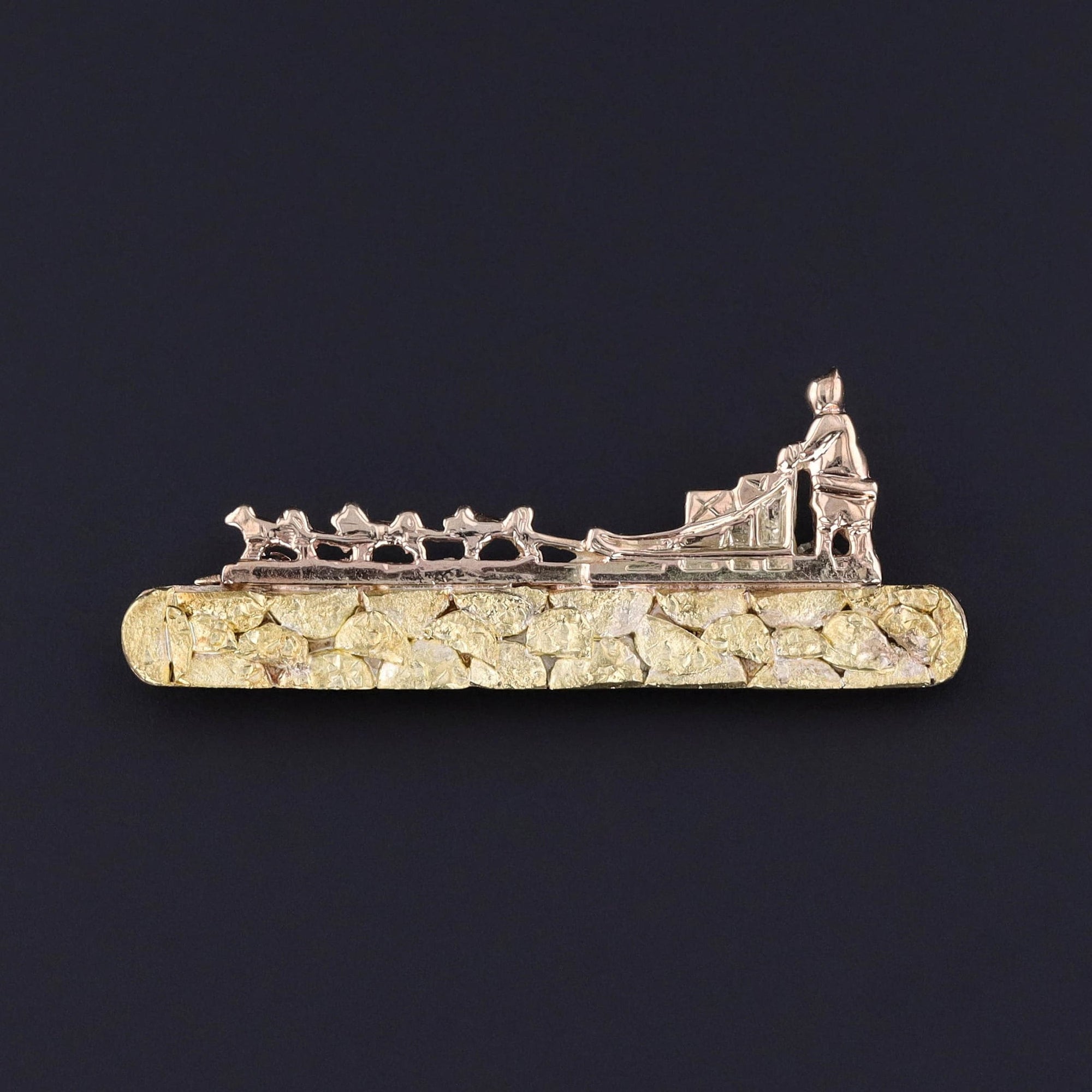 Vintage Sled Dog Brooch of 14k & 18k Gold