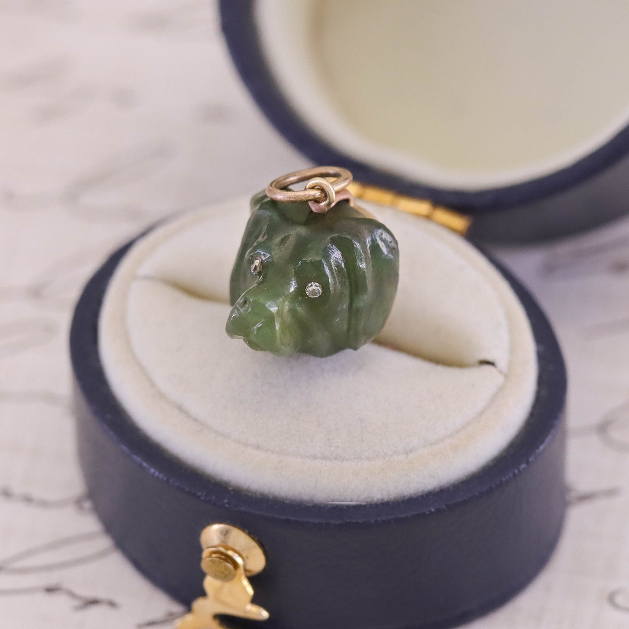 Antique Jade Dog Charm of 14k Gold