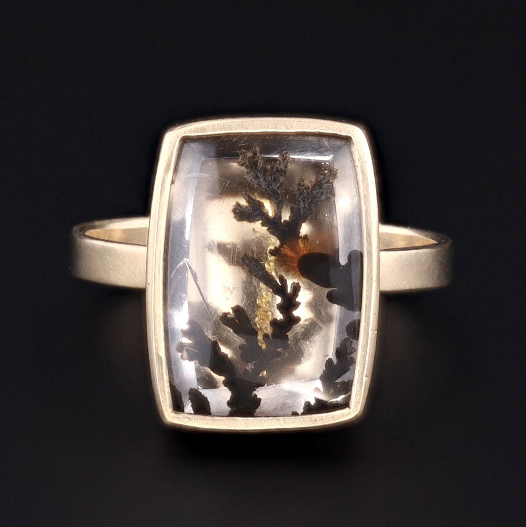 Modern Dendritic Quartz Ring of 14k Gold