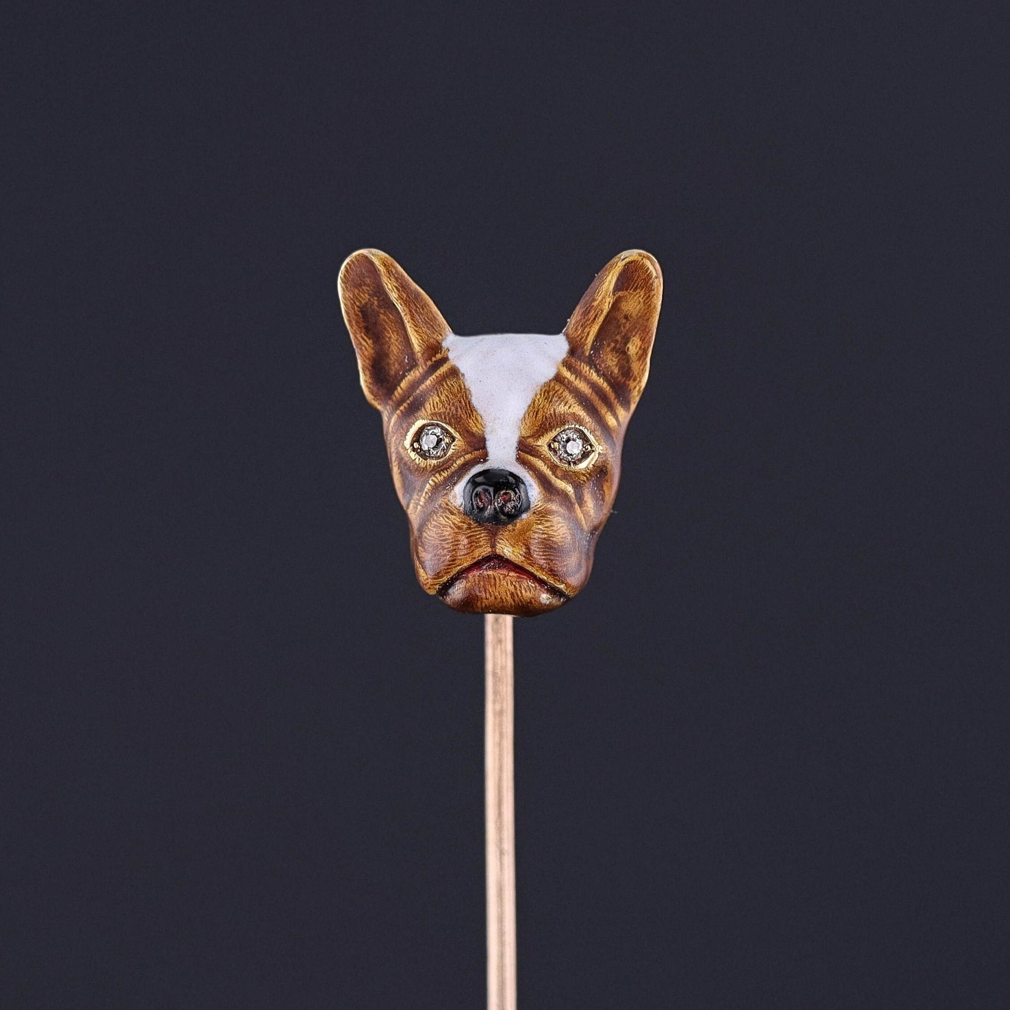 Antique Enamel Boston Terrier Stickpin of 14k Gold