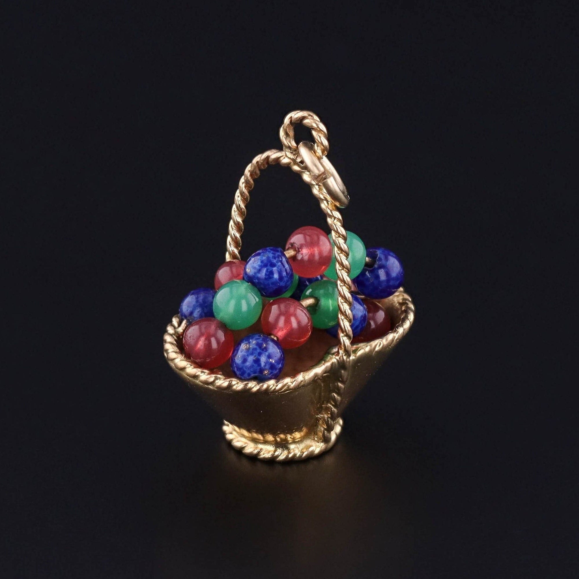 Vintage Flower Basket Charm of 18k Gold