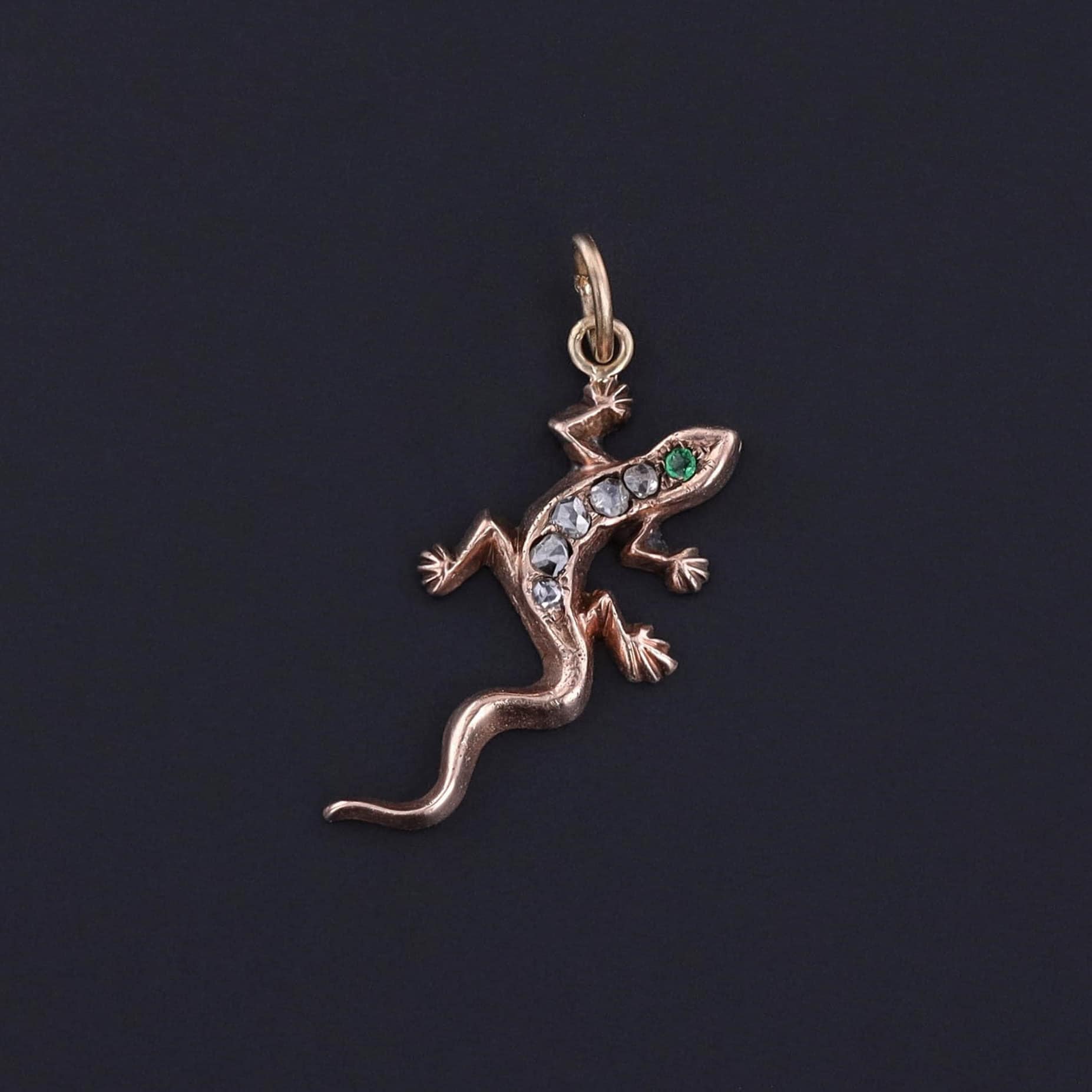 Antique Diamond Lizard Charm of 10k Gold