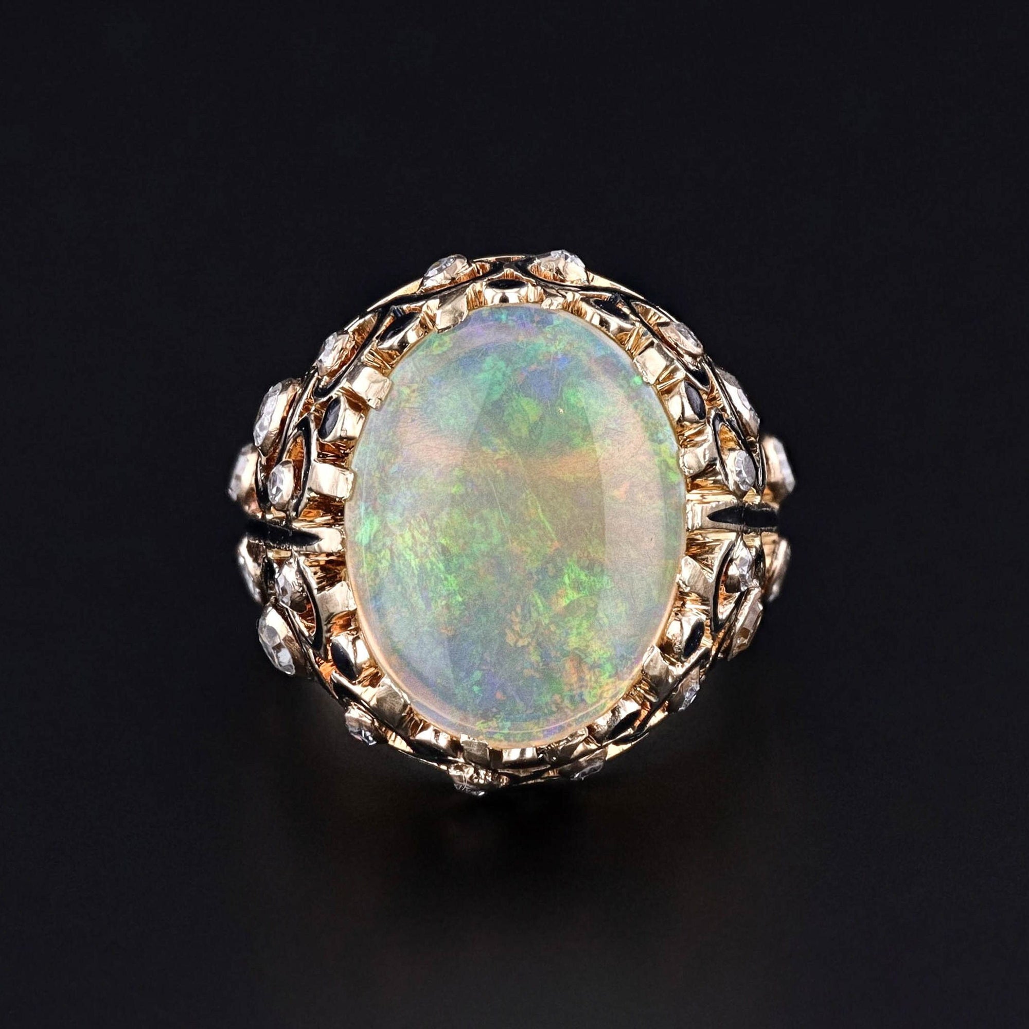 Antique Opal & Diamond Ring of 14k Gold