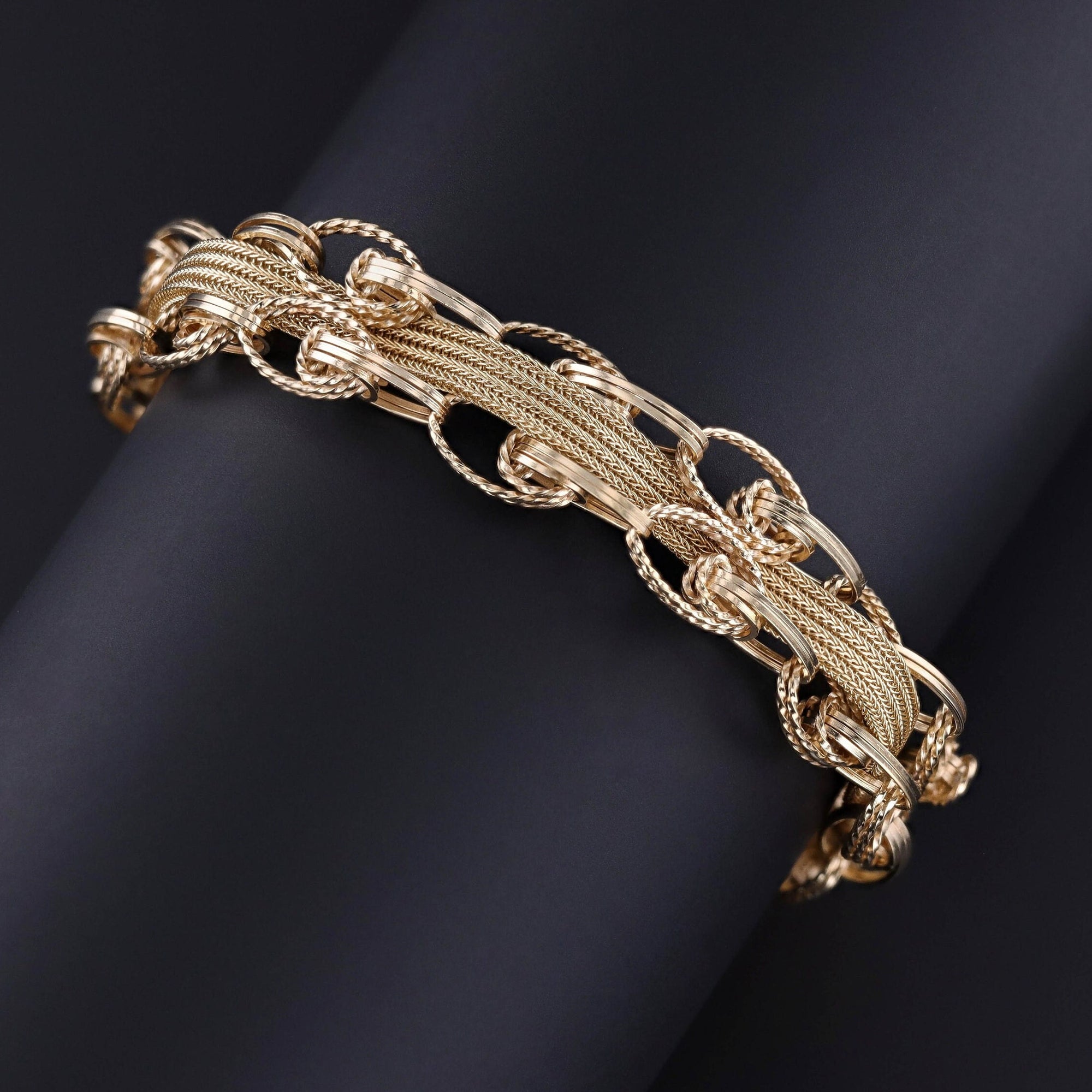 Vintage Woven Charm Bracelet of 14k Gold