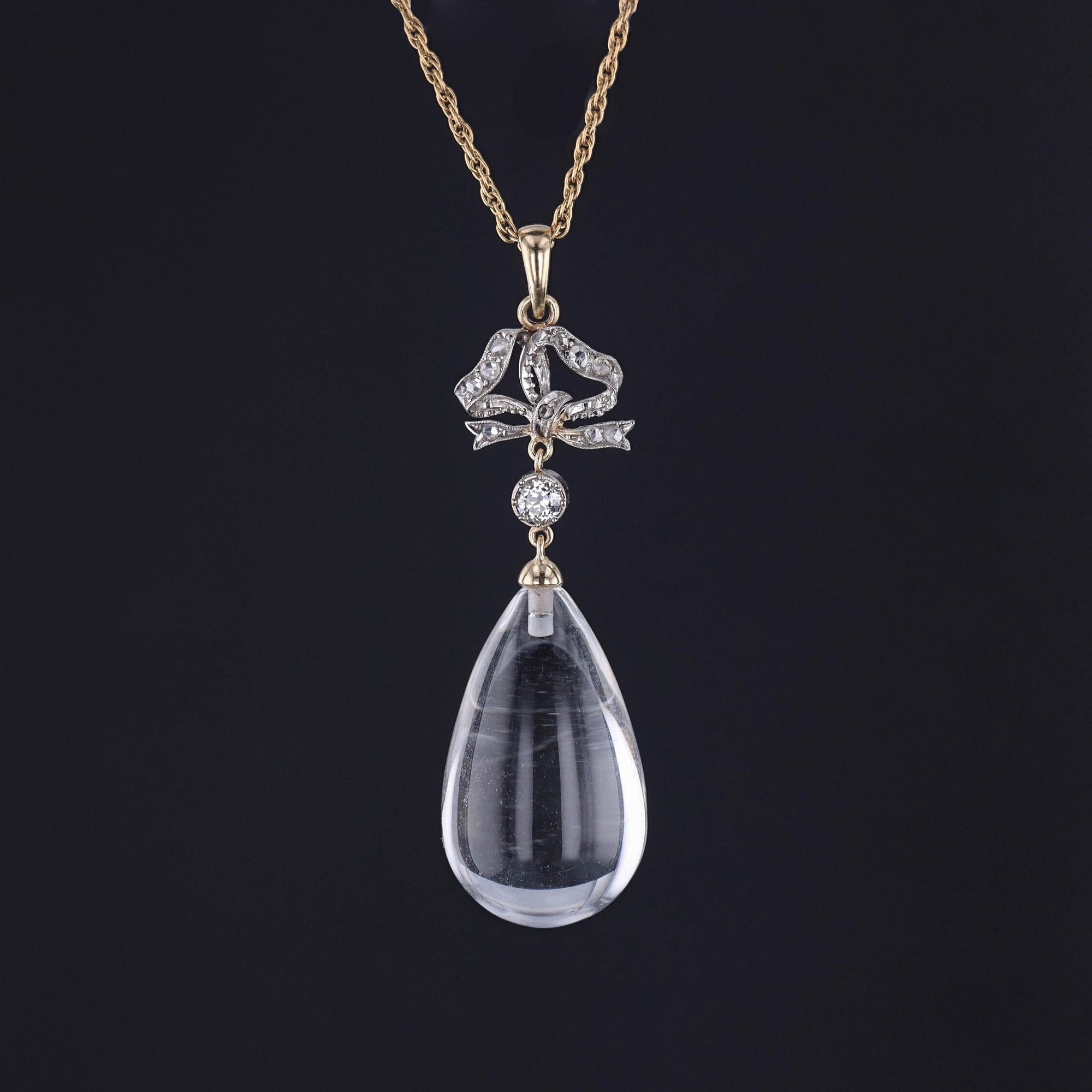 Rock Crystal and Diamond Pendant of 14k Gold