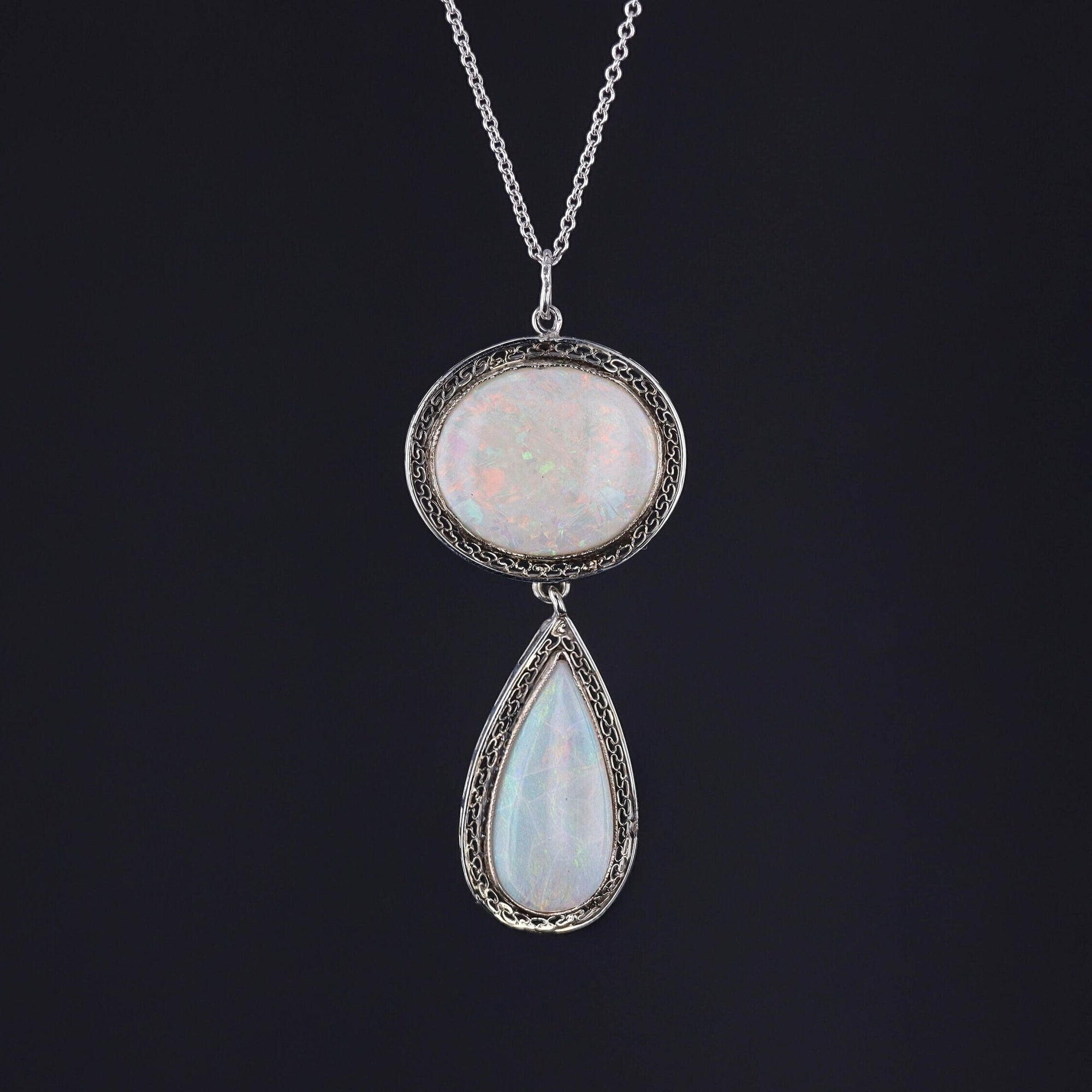 Vintage Opal Necklace of 14k White Gold