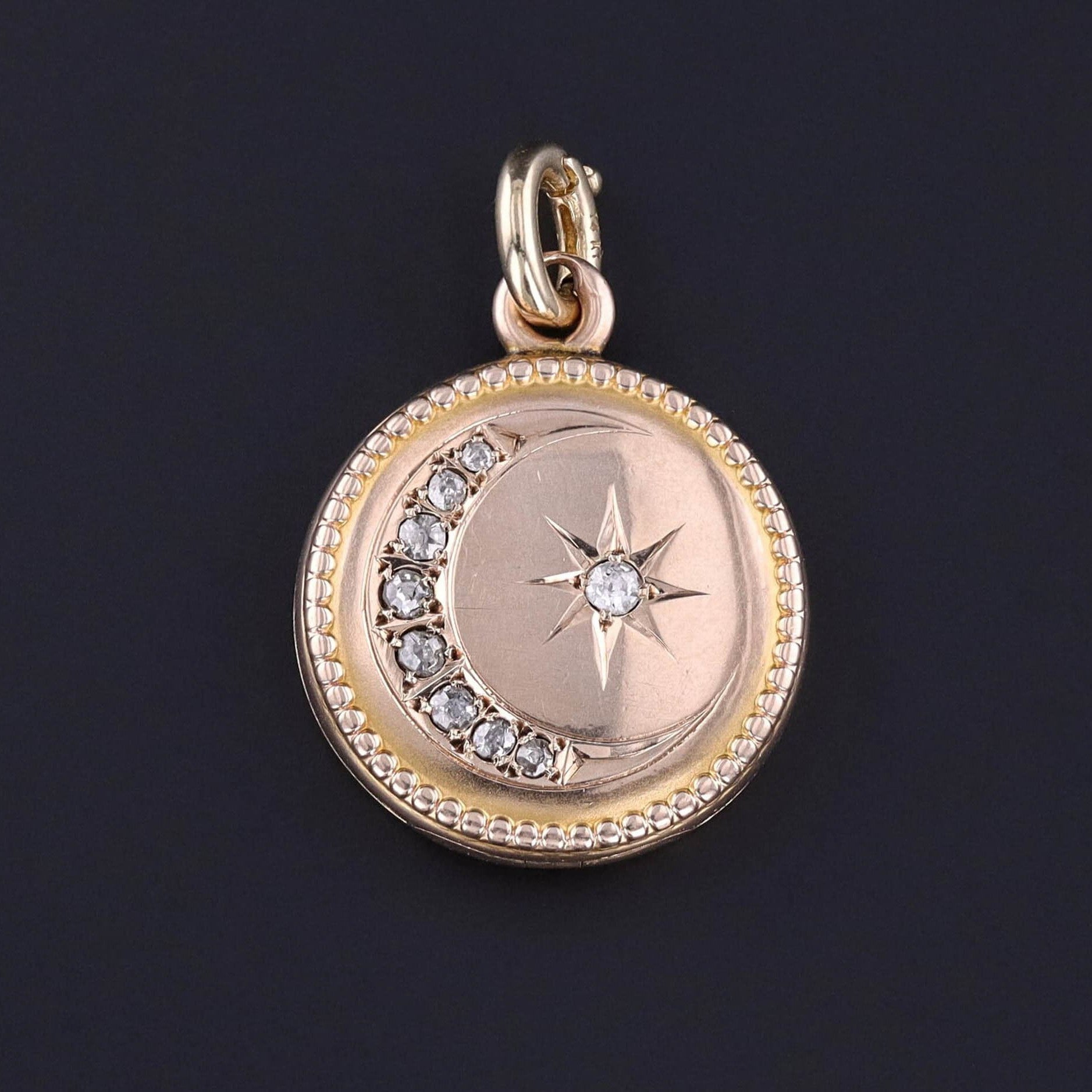 Antique Diamond Crescent Locket of 10k Gold