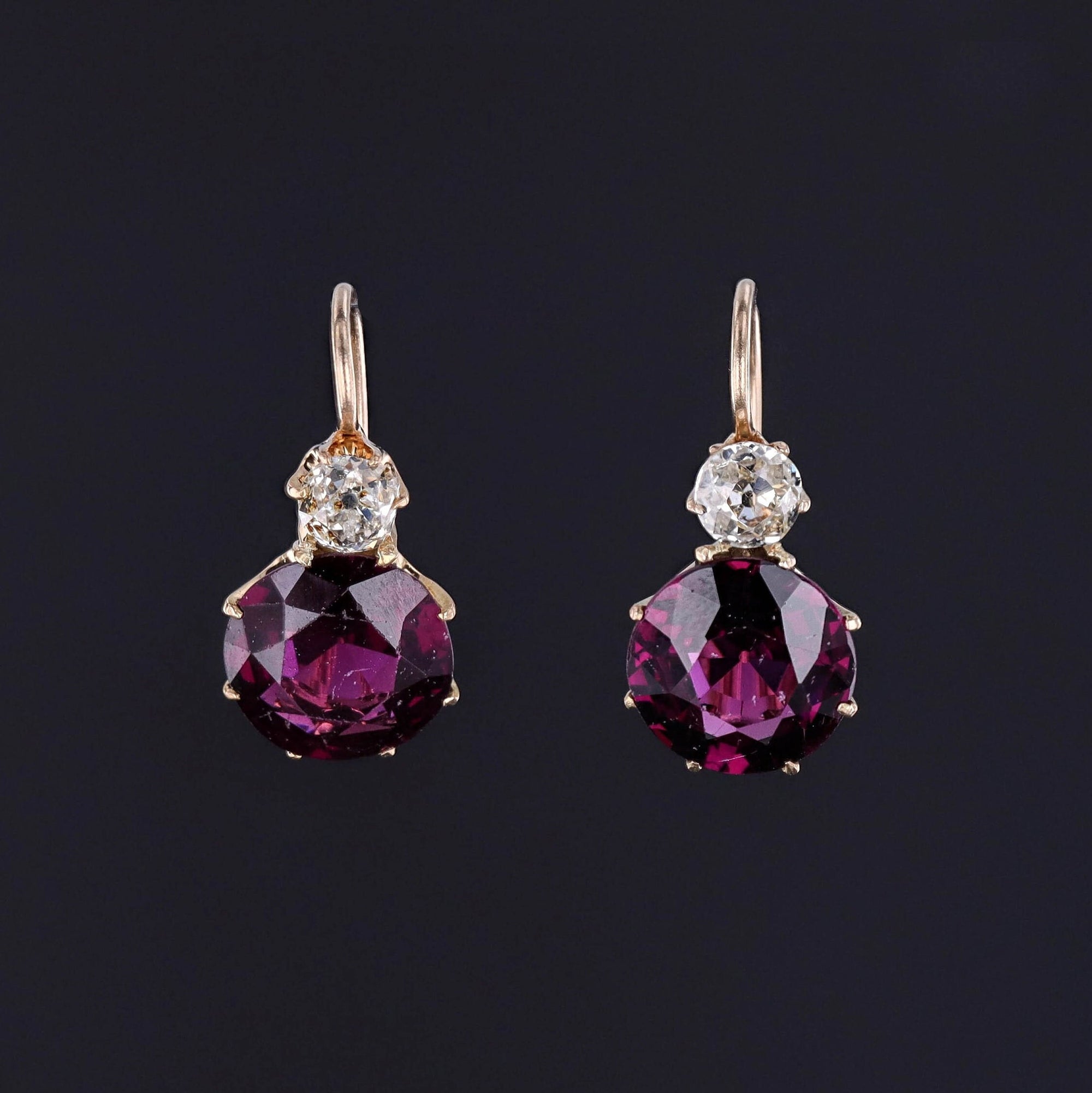 Antique Garnet and Diamond Earrings of 18k Gold