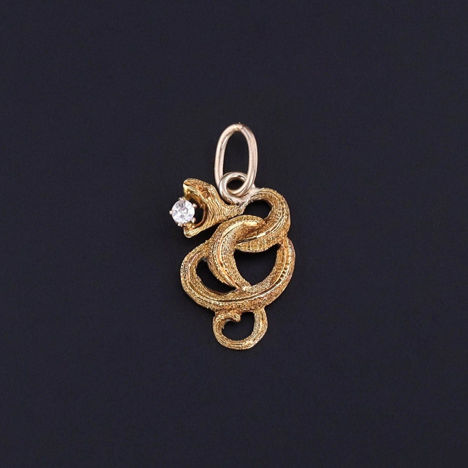 Antique Diamond Snake Charm of 10k Gold