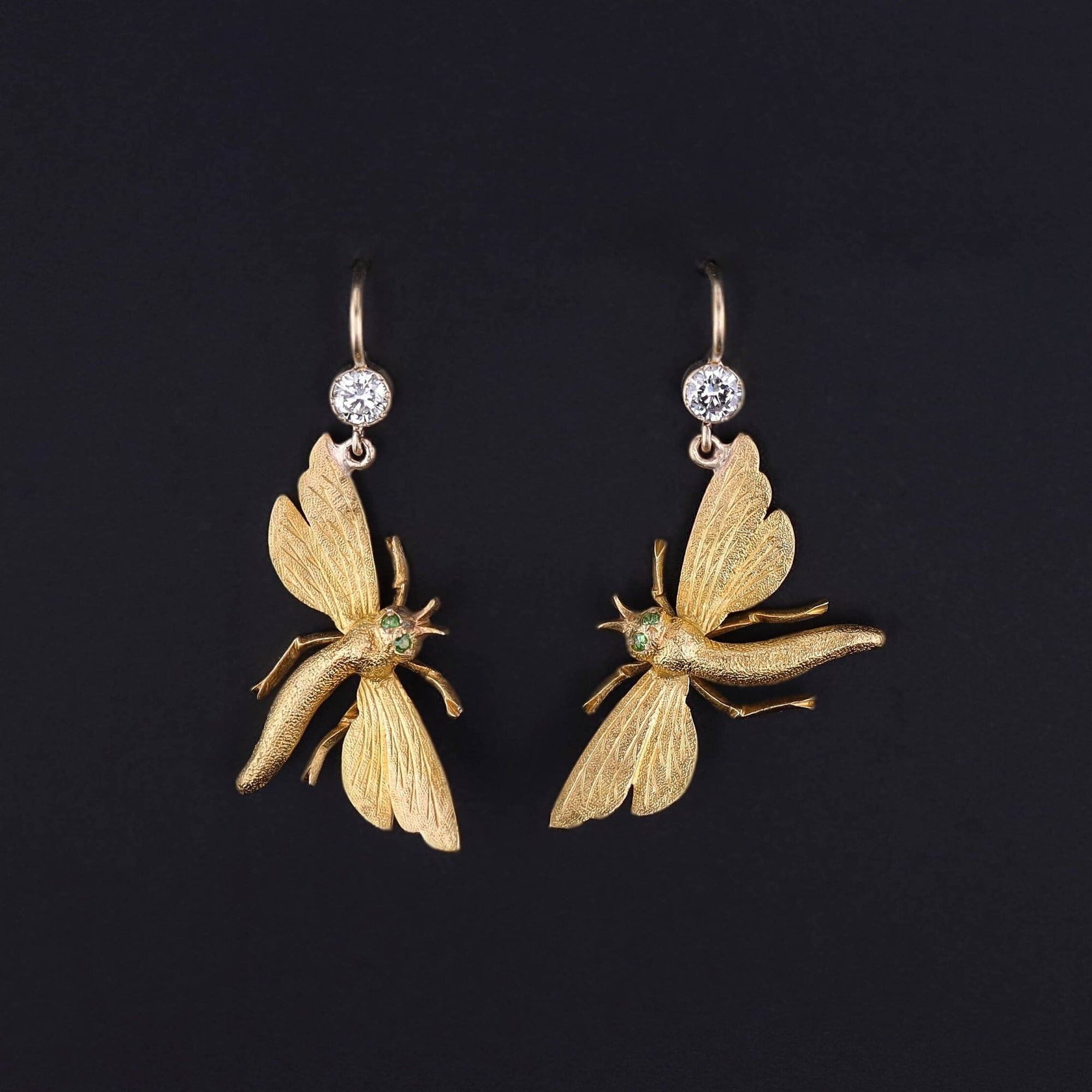 Antique Dragonfly Earrings of 14k Gold