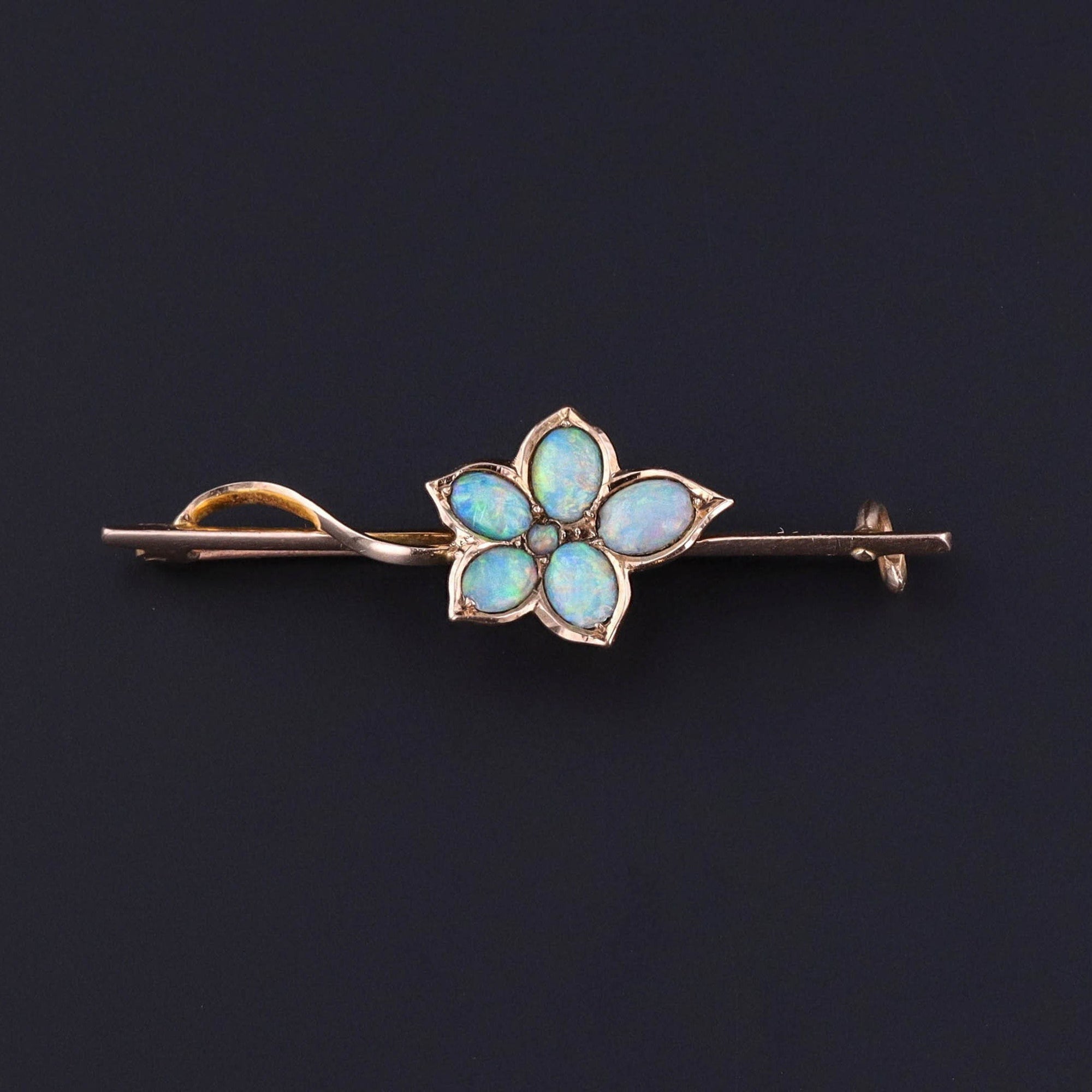 Antique Opal Flower Brooch of 18k Gold