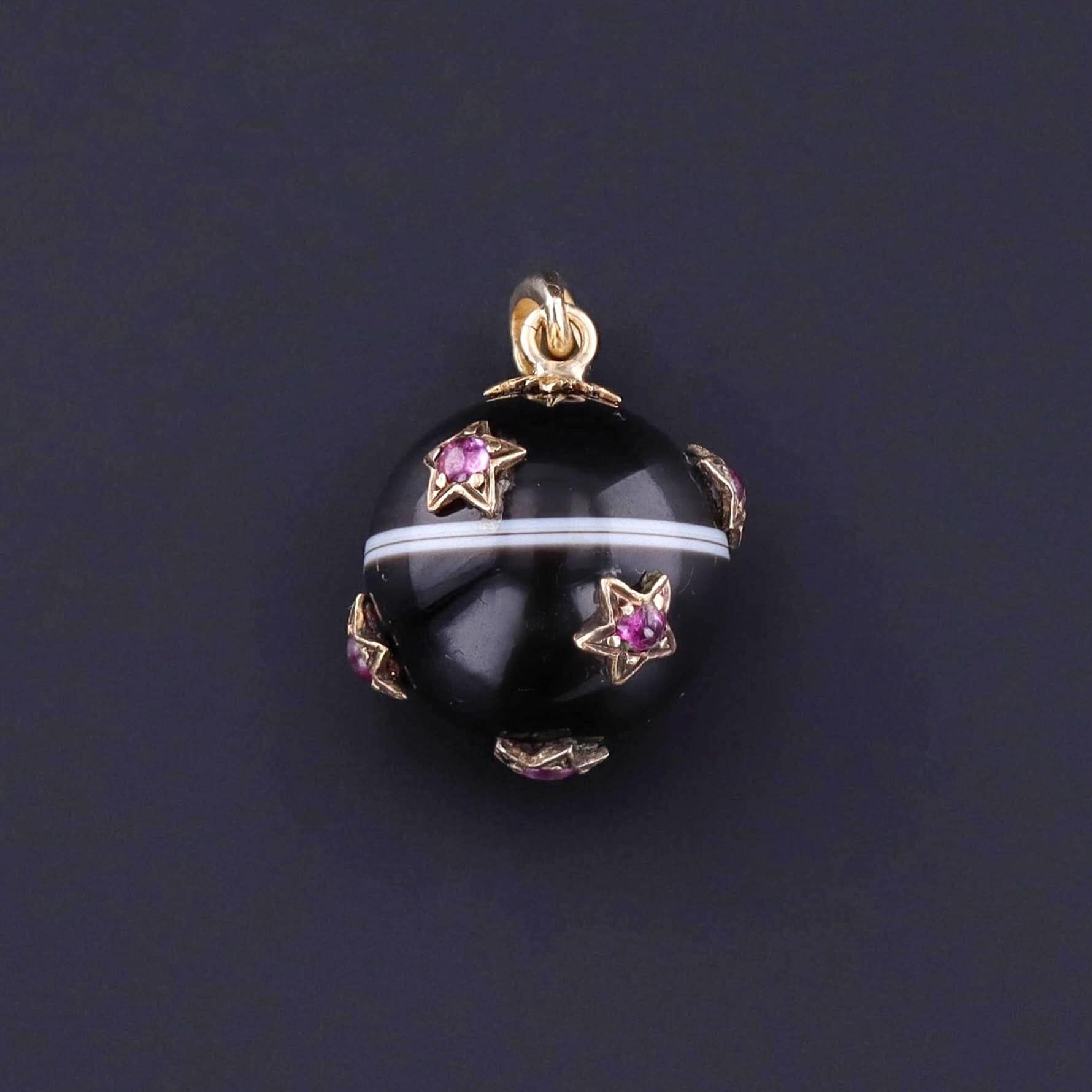 Antique Banded Agate & Ruby Star Pendant
