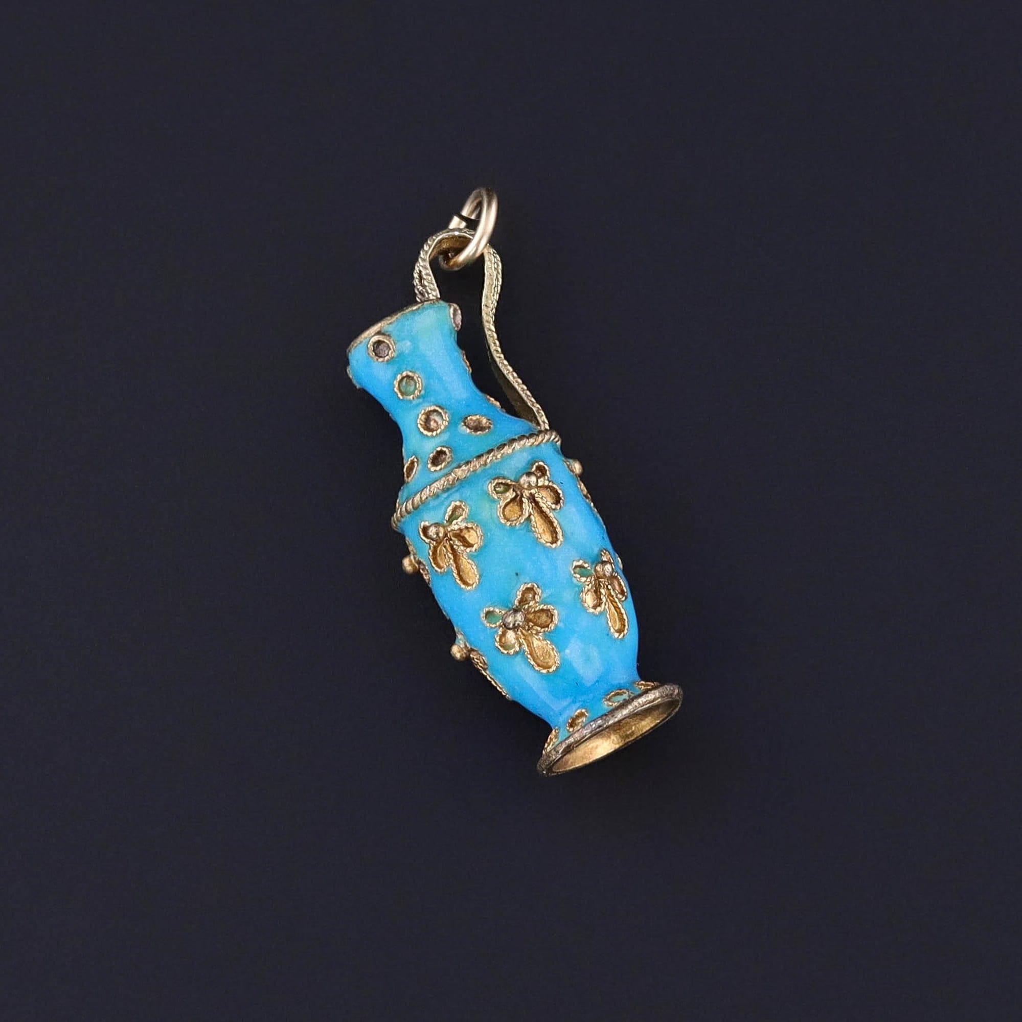 Antique Enamel Urn Charm of 18k Gold