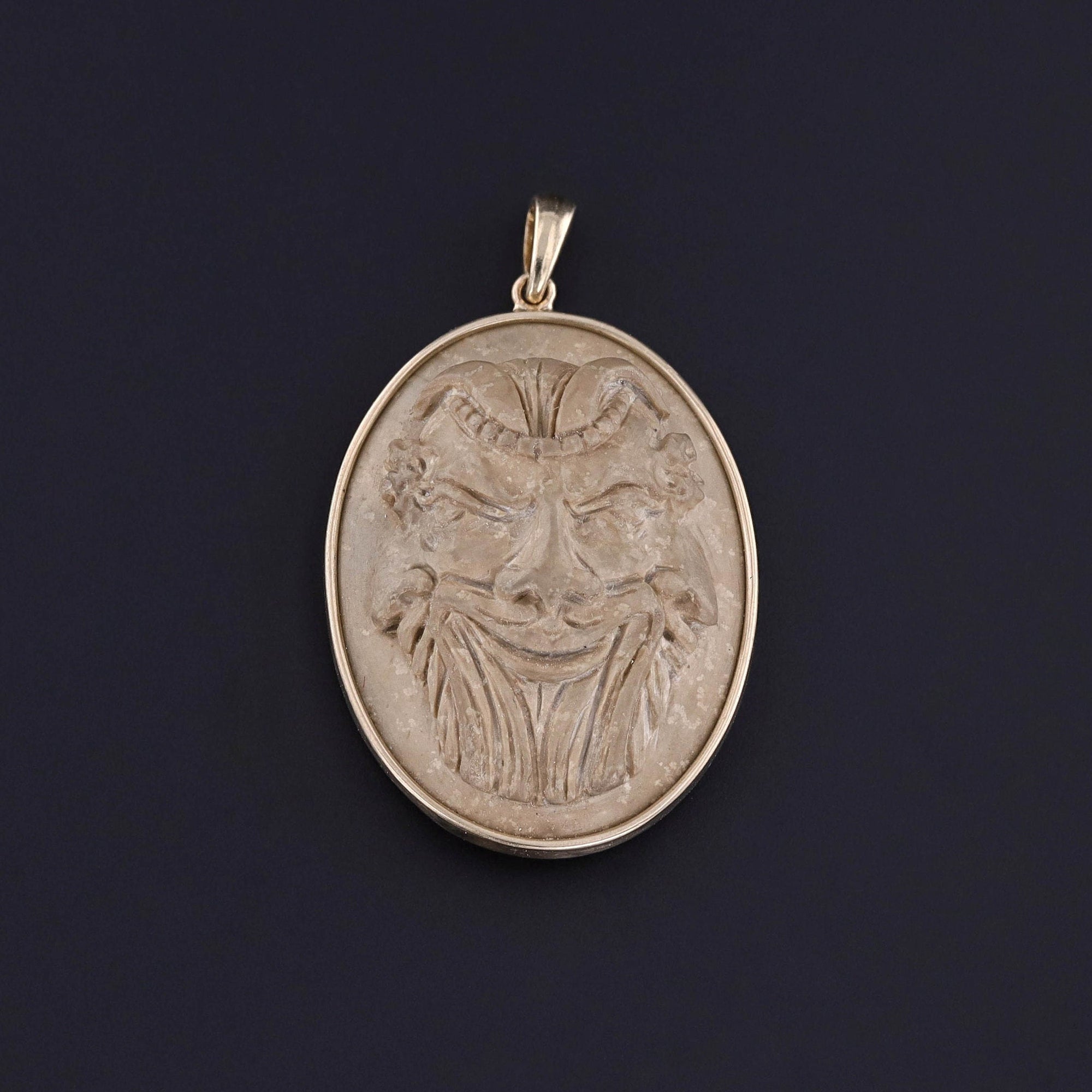 Antique Gyrllos Lava Cameo Pendant of 14k Gold