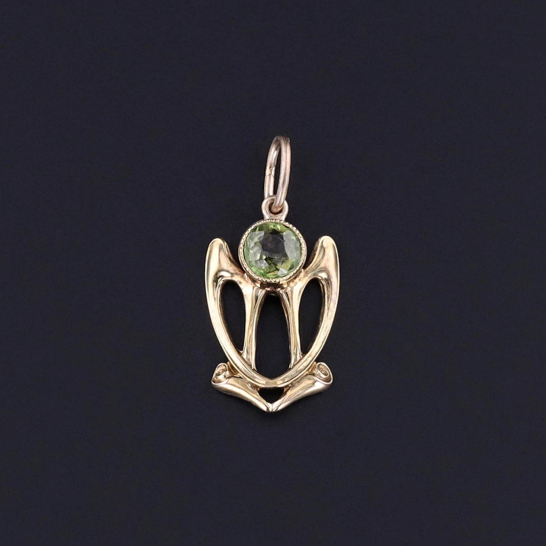 Antique Demantoid Garnet Doublet Charm of 10k Gold