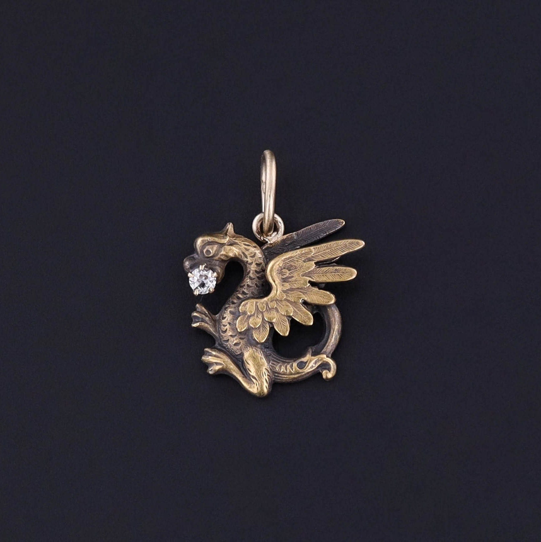 Antique Griffin Charm of 14k Gold
