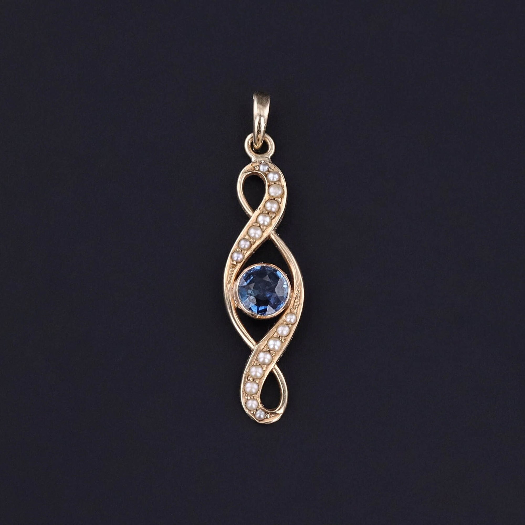 Antique Sapphire and Pearl Pendant of 14k Gold