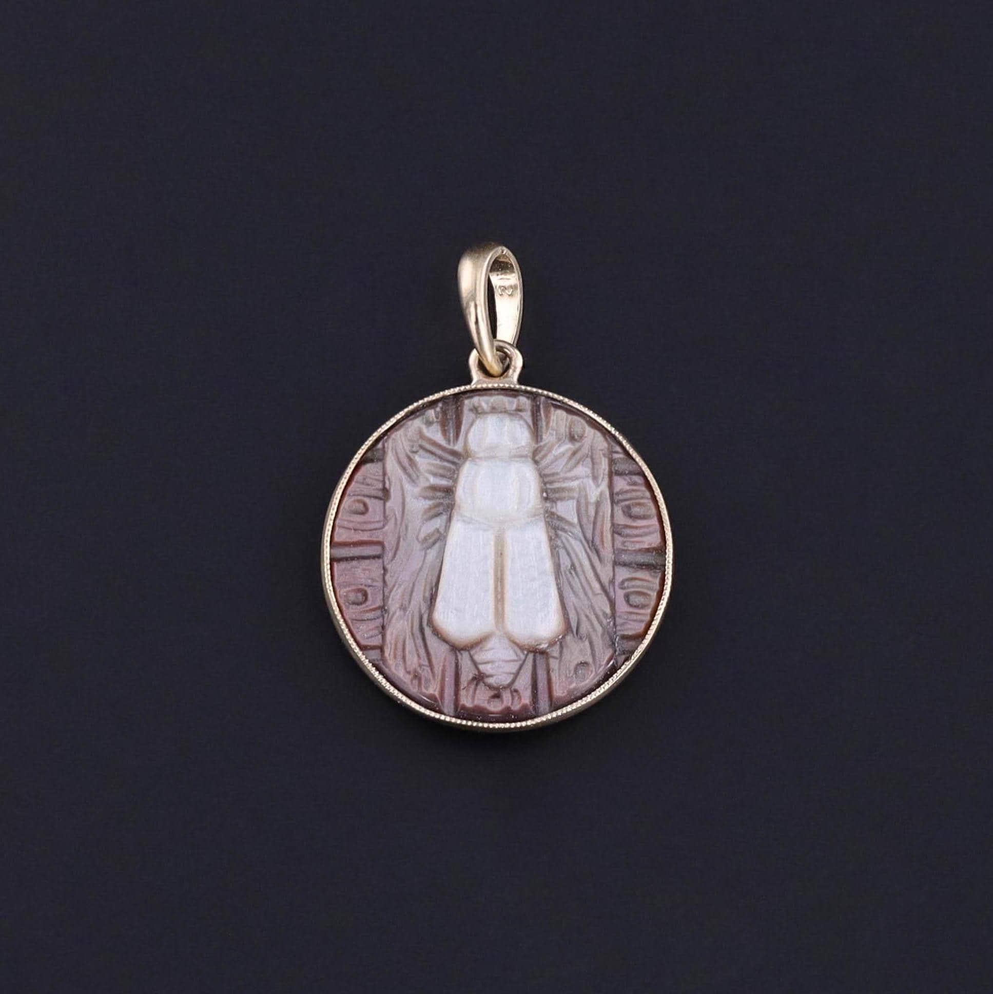 DROP** Antique Carved Mother of Pearl Fly Pendant