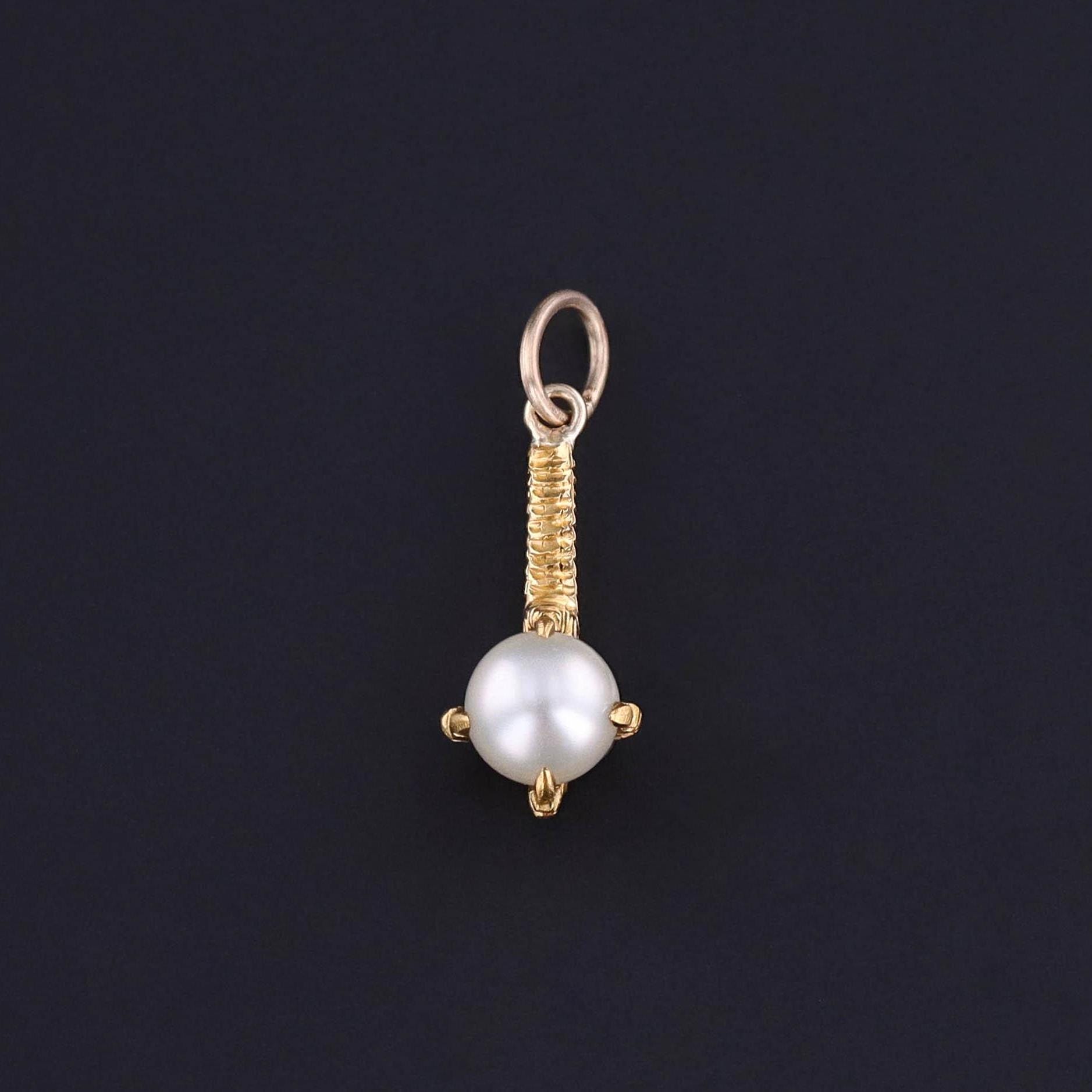 Antique Pearl Talon Charm of 14k Gold