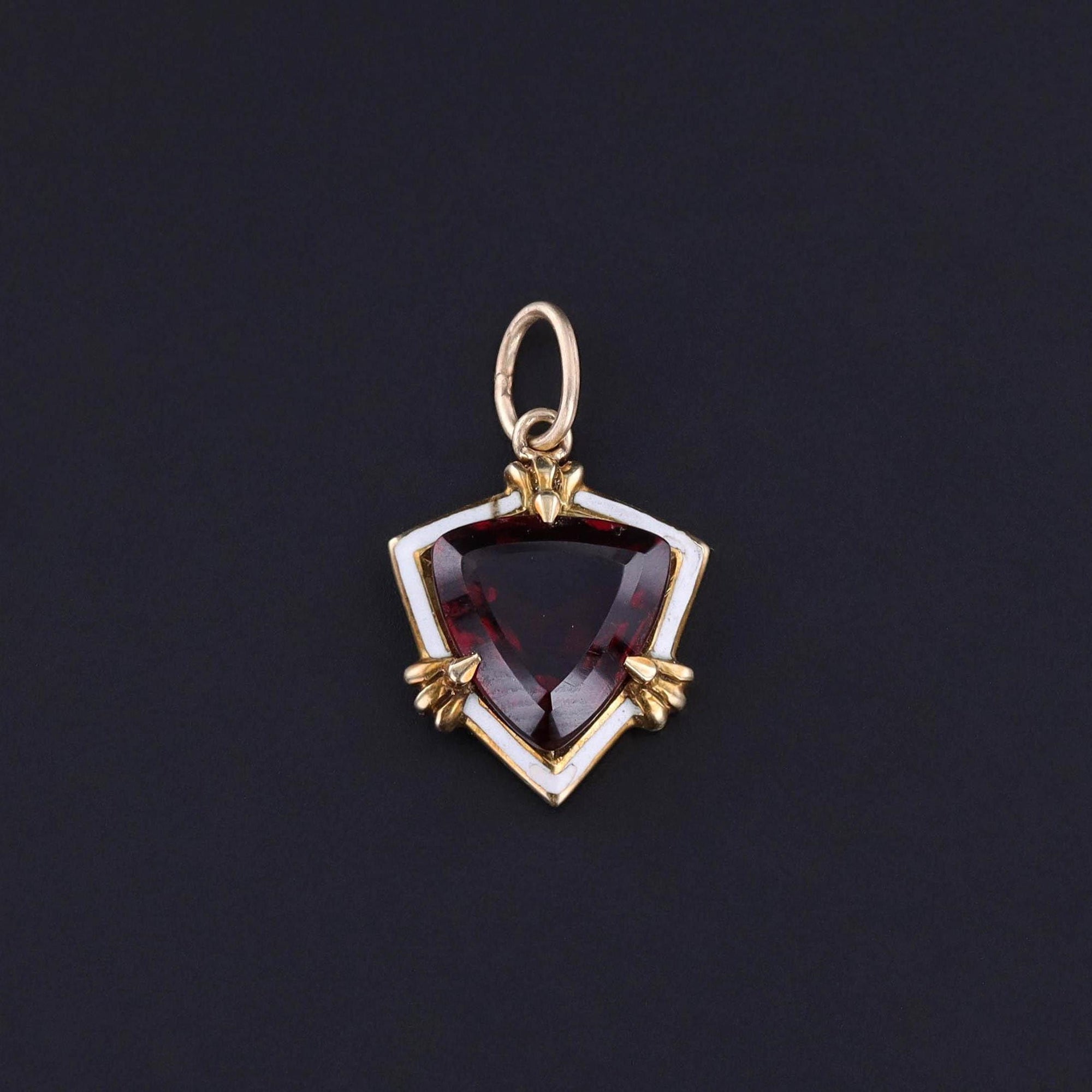 Antique Garnet and Enamel Charm of 14k Gold