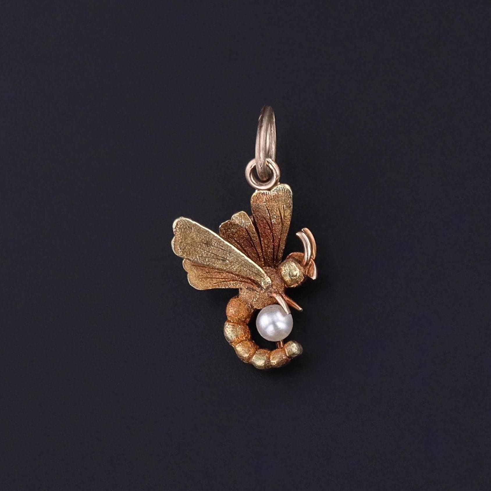 Antique Dragonfly Charm of 14k Gold