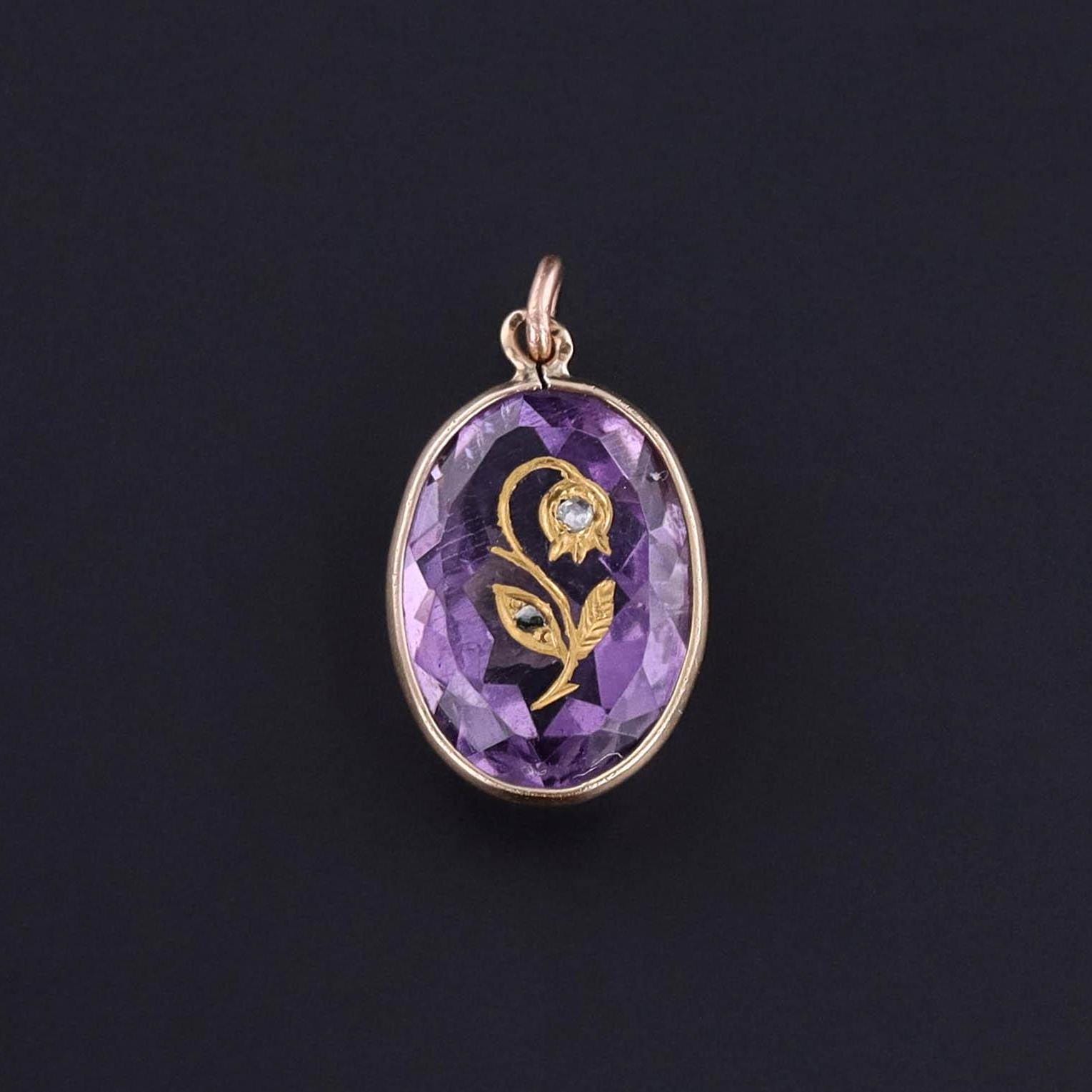 Antique Amethyst Rose of Sharon Charm of 14k Gold