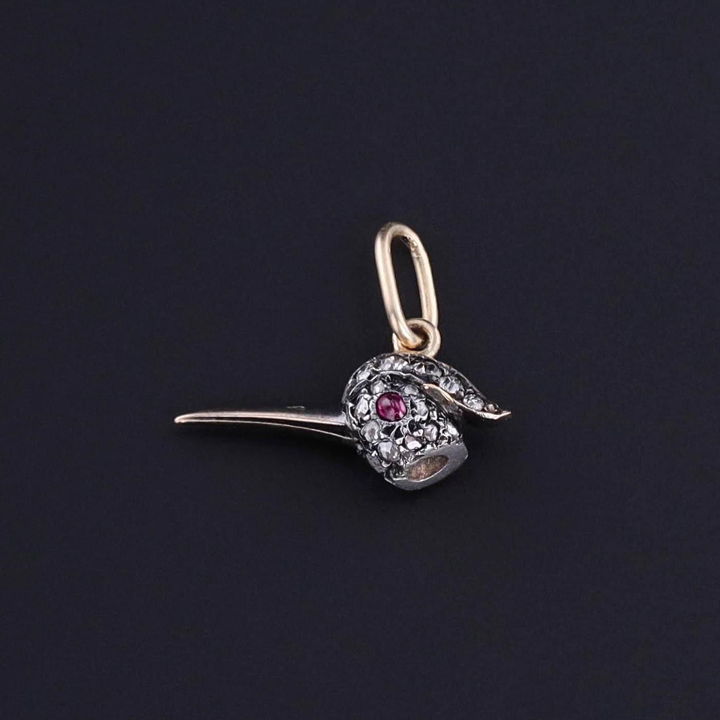 DROP ** Antique Diamond Bird Head Charm of Silver Topped 14k Gold