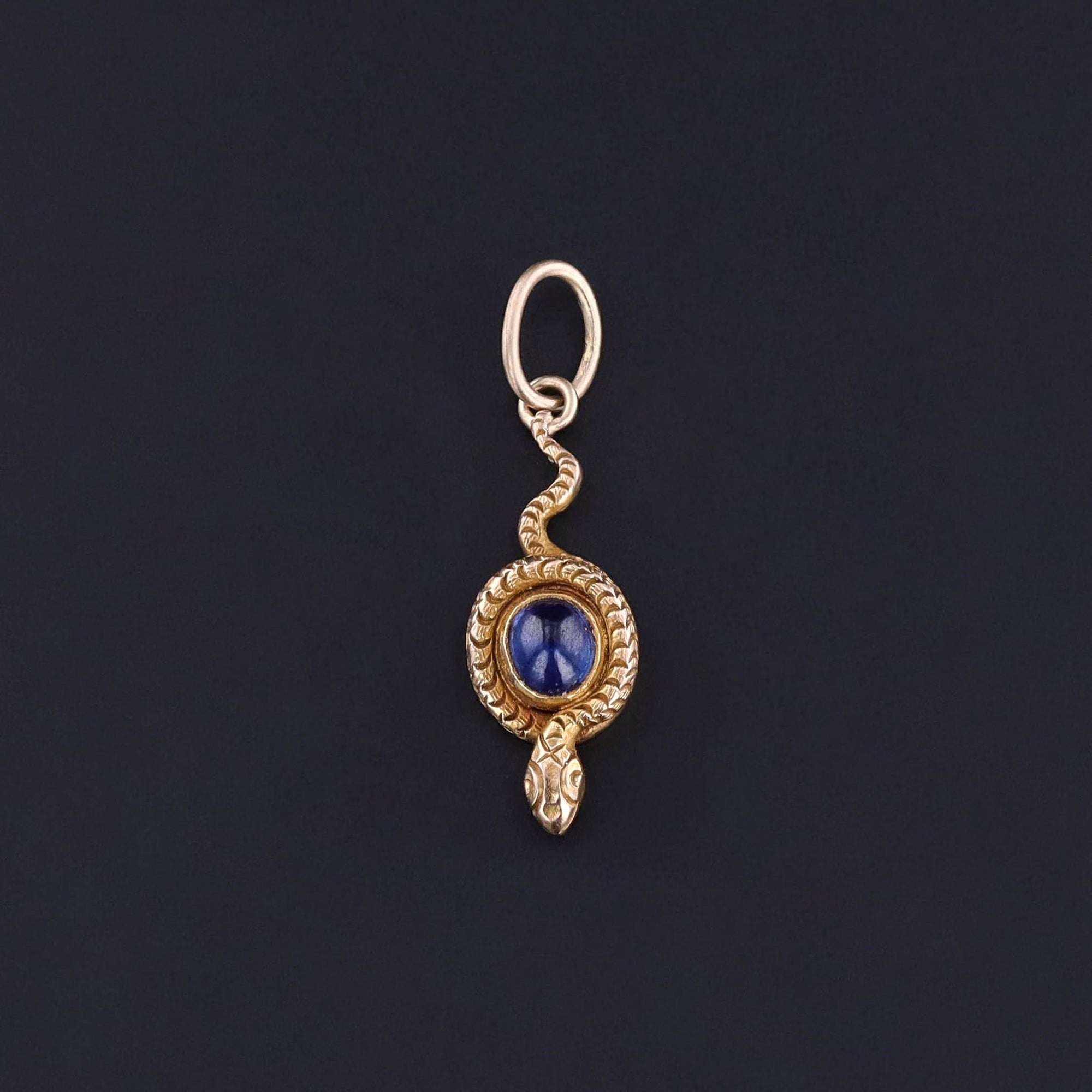 Antique Sapphire Snake Charm of 14k Gold