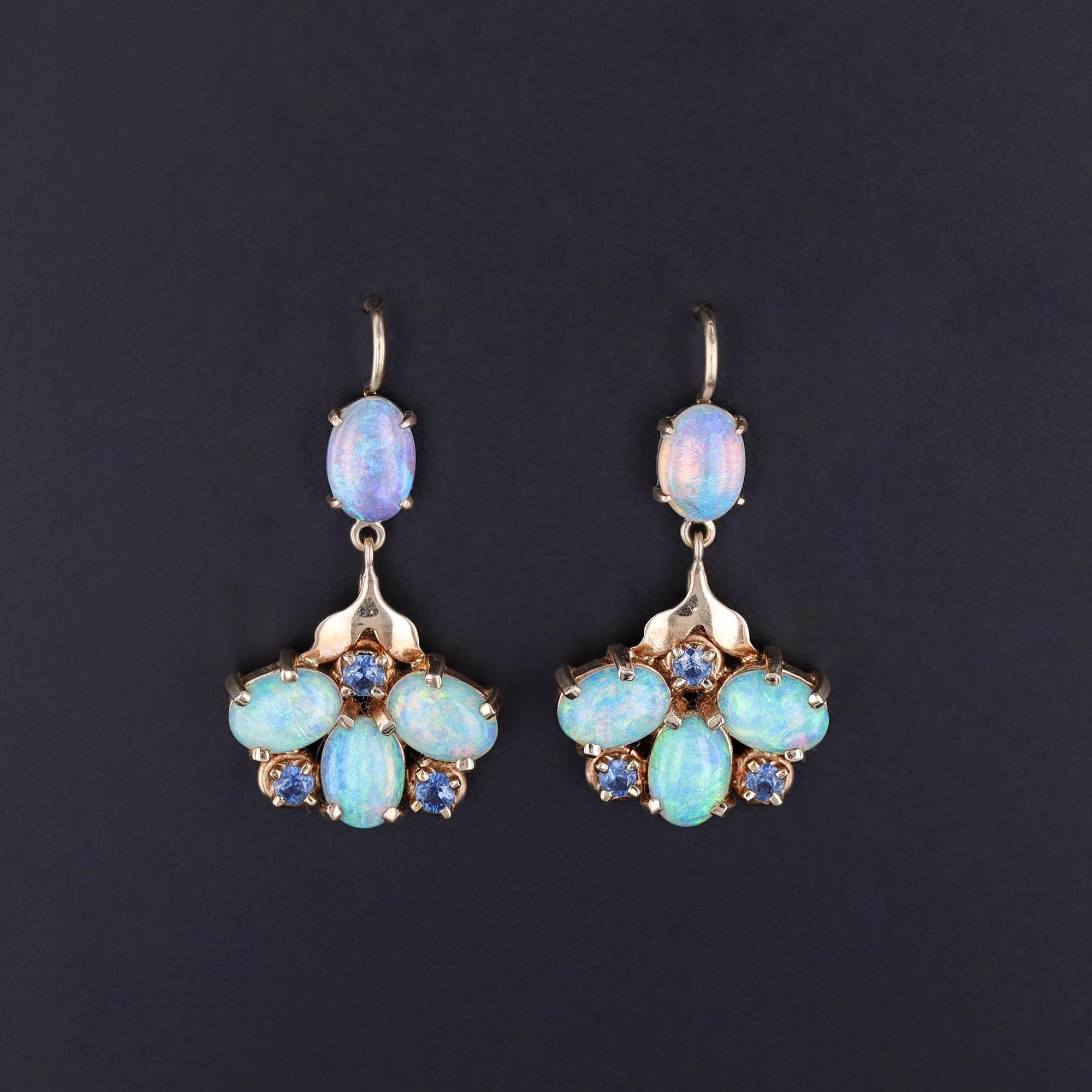 Vintage Opal Earrings of 14k Gold