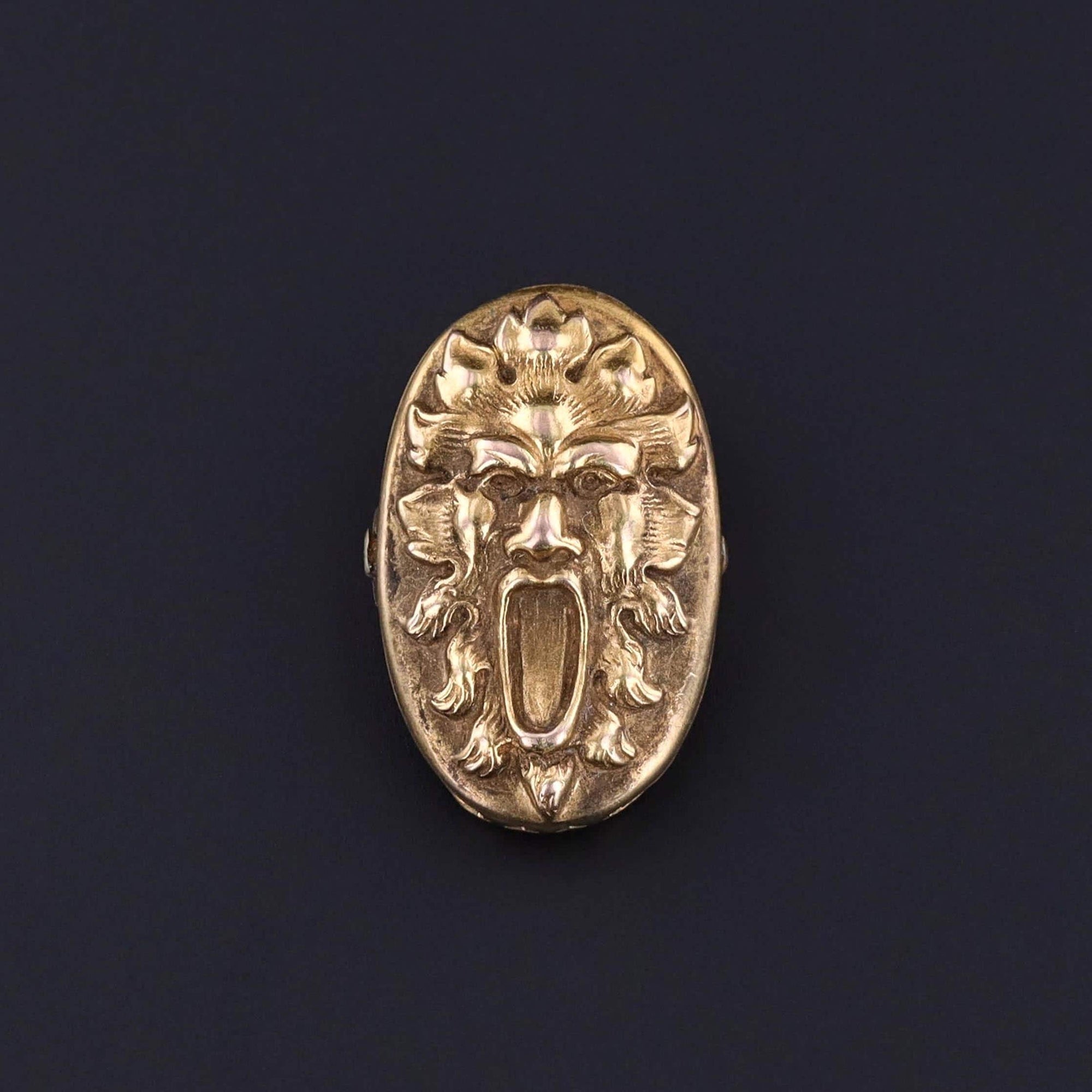 Antique Greenman Tie Clip of 10k Gold