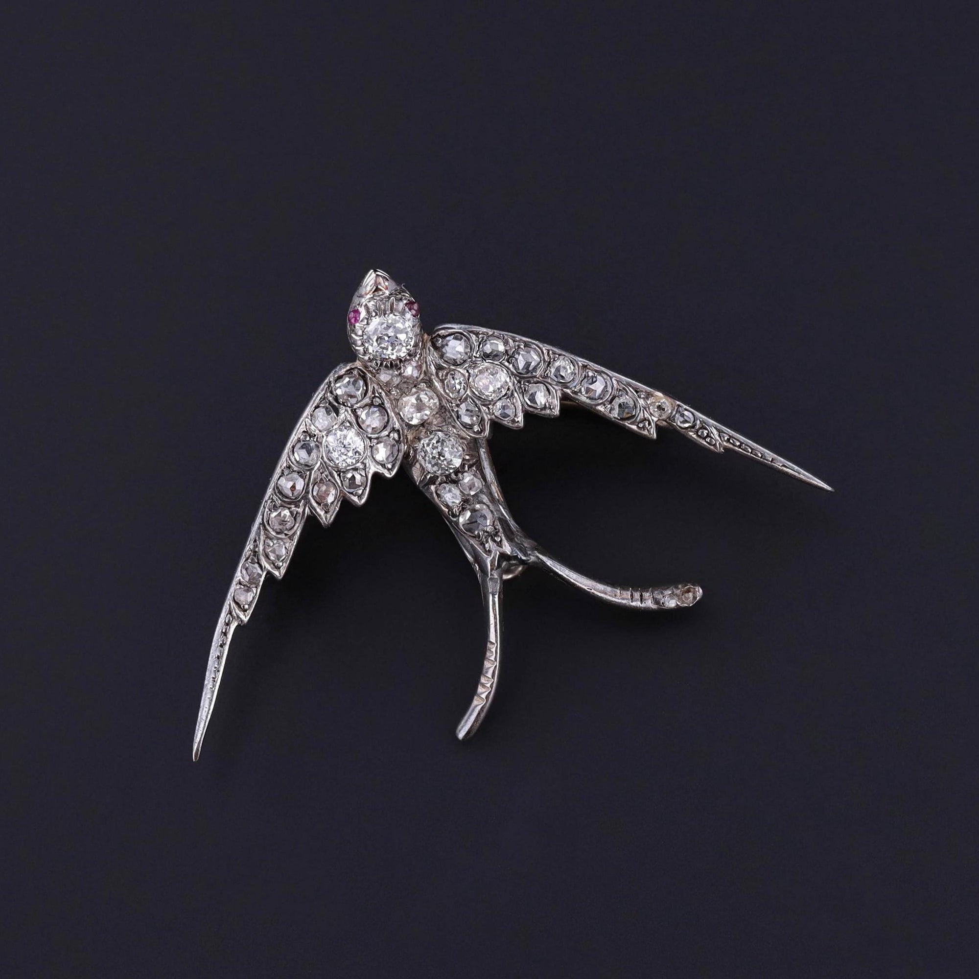 DROP ** Antique Diamond Swallow Brooch