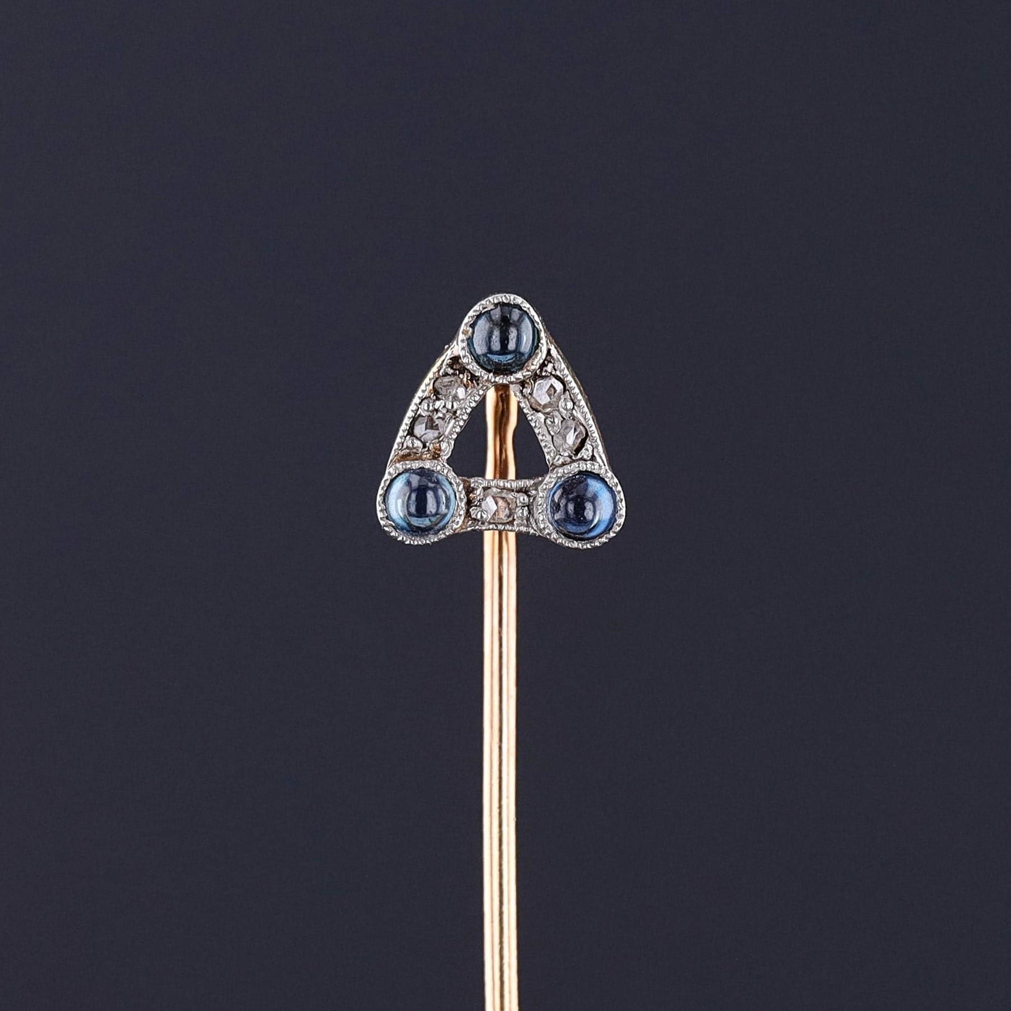 Antique French Sapphire and Diamond Stickpin of 18k Gold