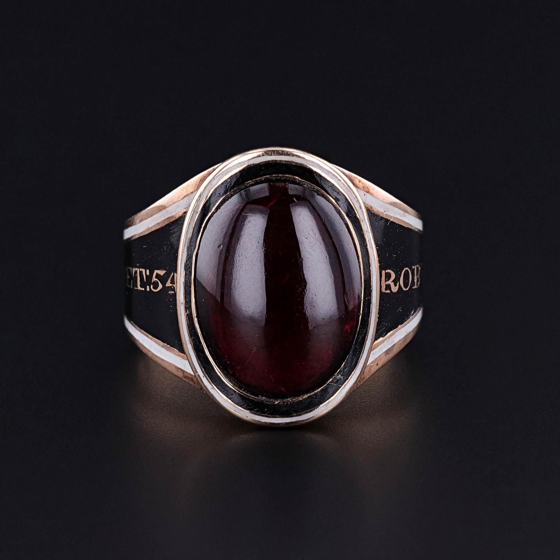 Georgian Garnet Mourning Ring of 18k Gold