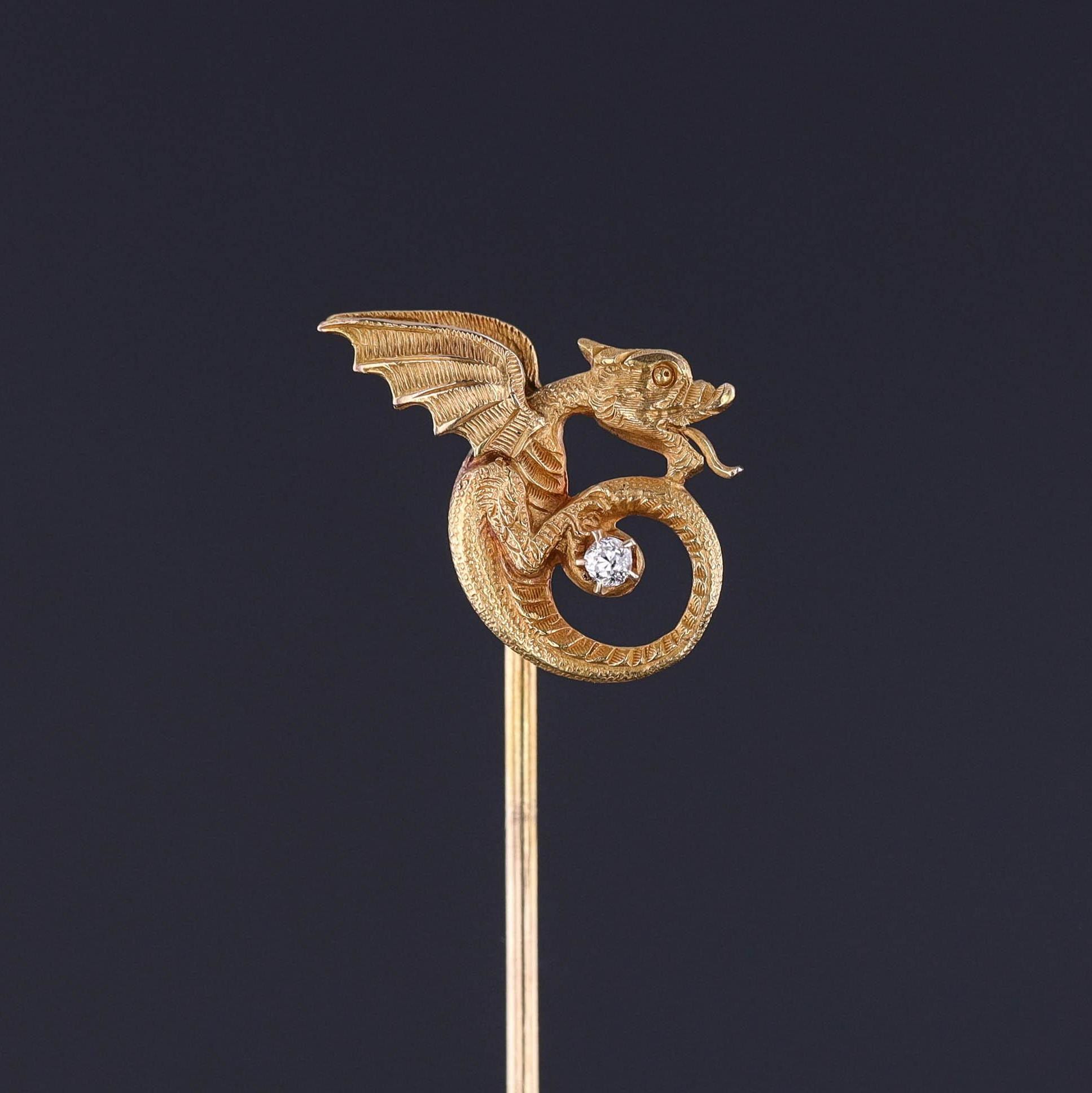 Antique Dragon Stickpin of 14k Gold