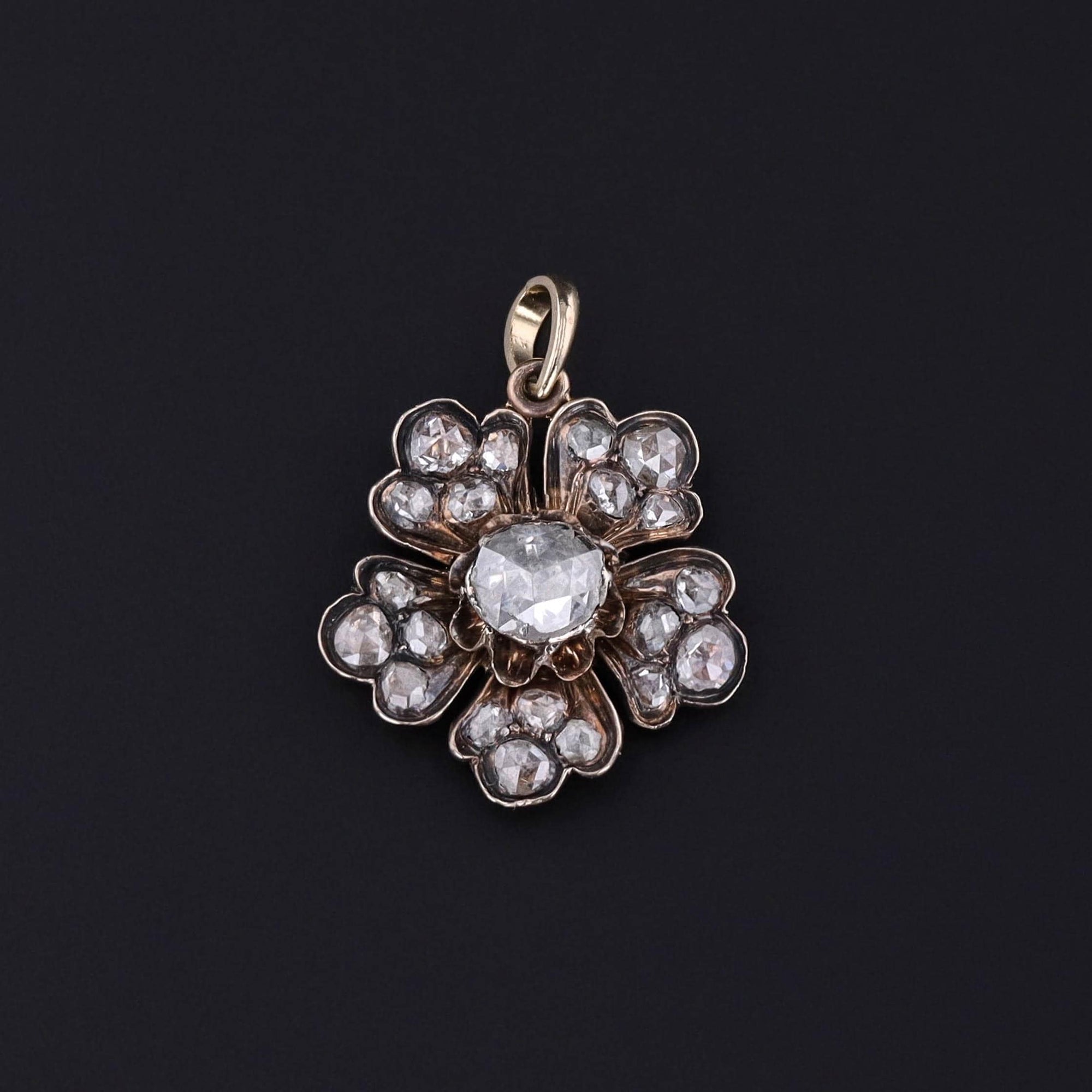 Antique Diamond Flower Charm of 9ct Gold