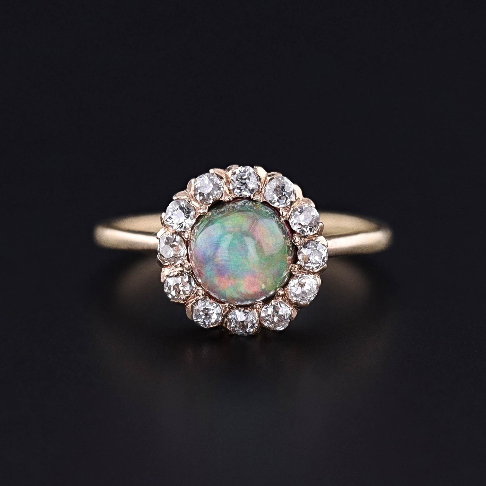 DROP ** Antique Boulder Opal and Diamond Ring of 14k & 18k Gold