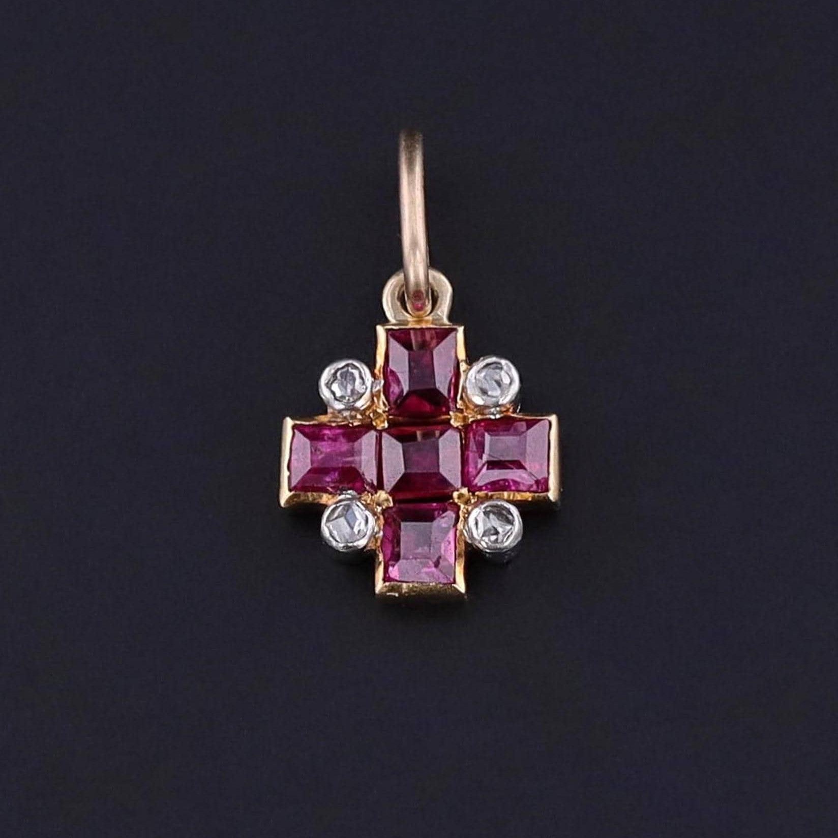 Antique Diamond & Ruby Charm | Antique Pin Conversion | Platinum Topped 14k Gold Charm