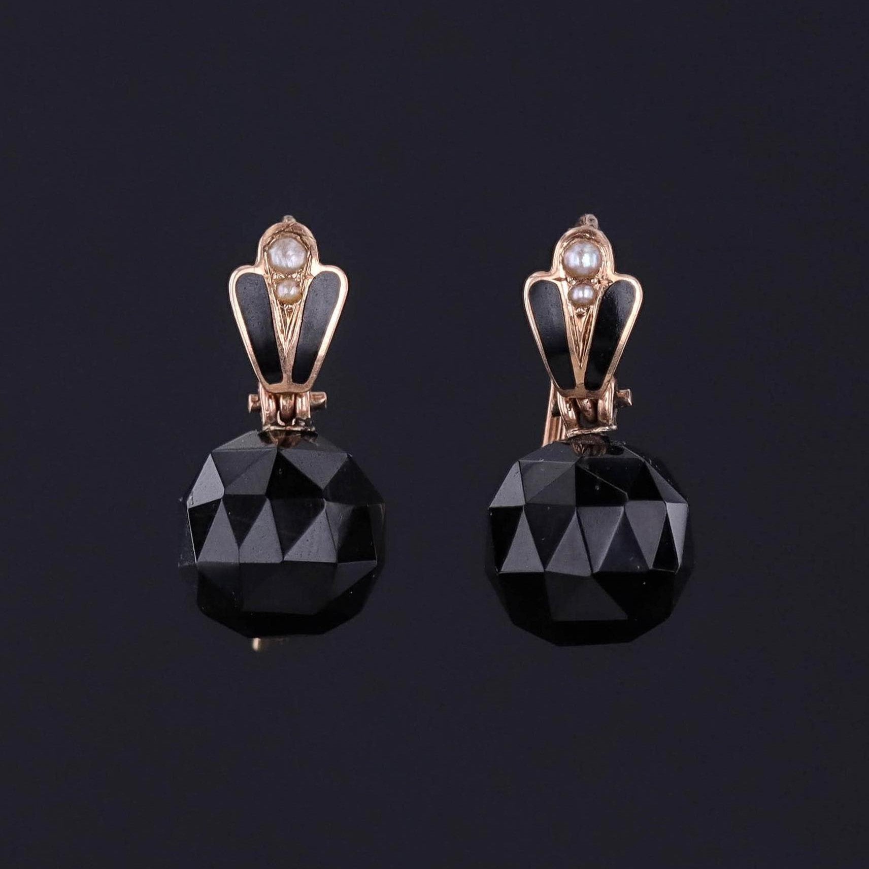 Victorian Onyx Earrings of 14k Gold