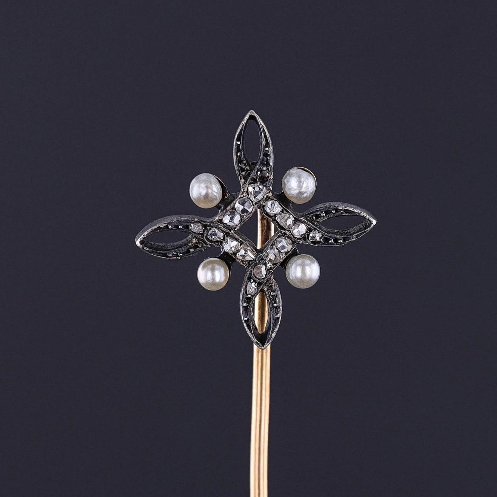 Antique Diamond Stickpin of Silver & 18k Gold