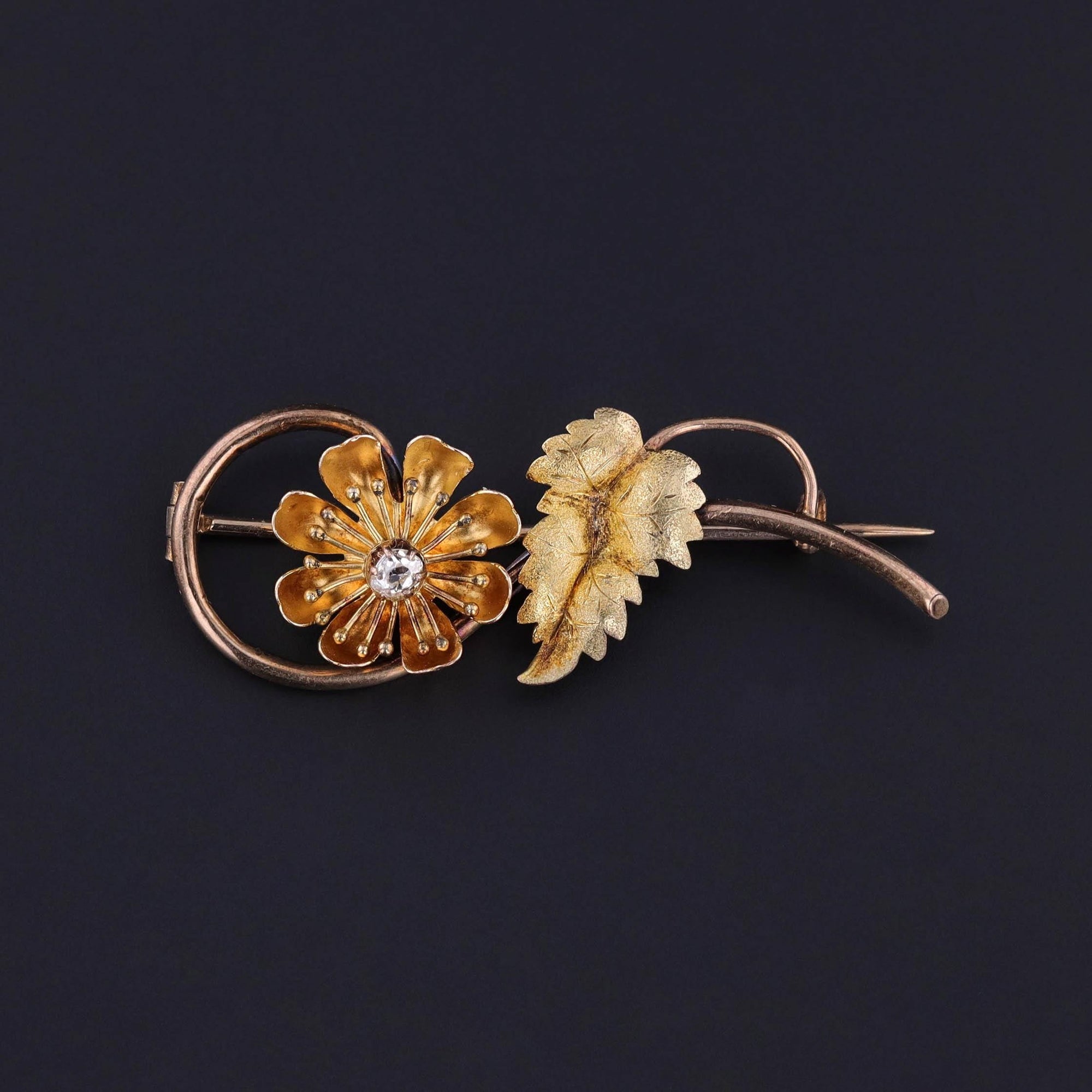 Antique Diamond Flower Brooch of 9ct Gold