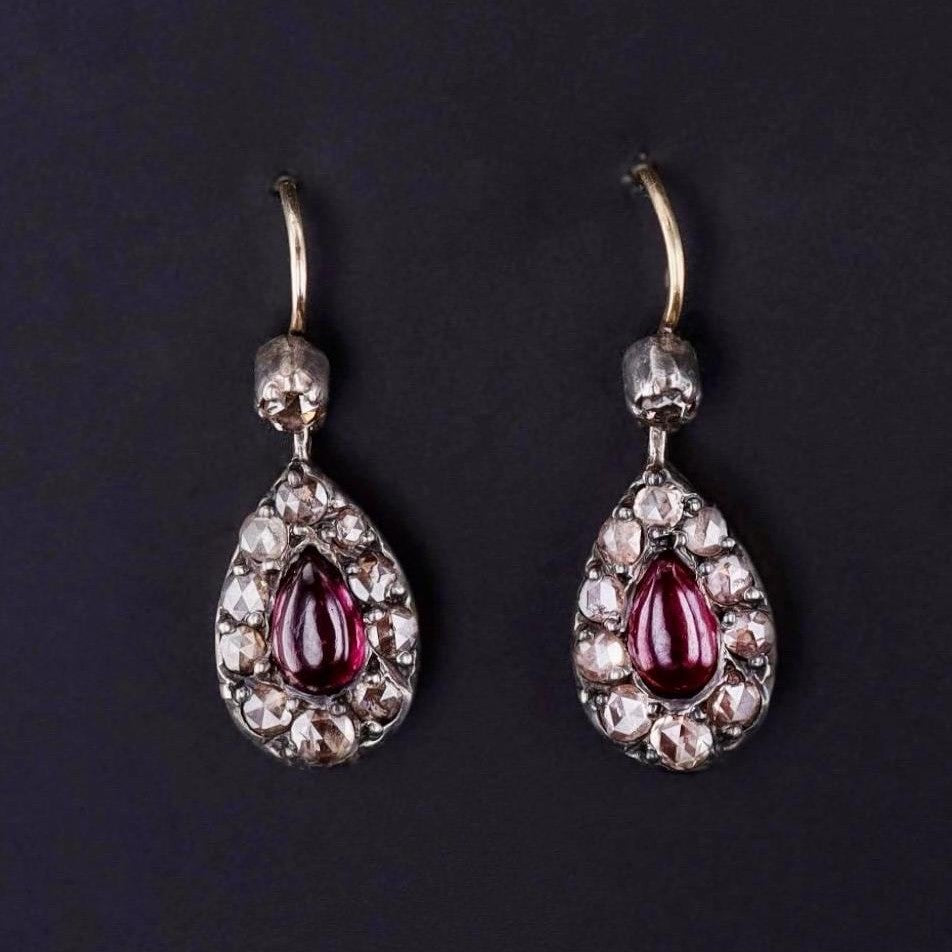 Victorian Garnet and Diamond Earrings