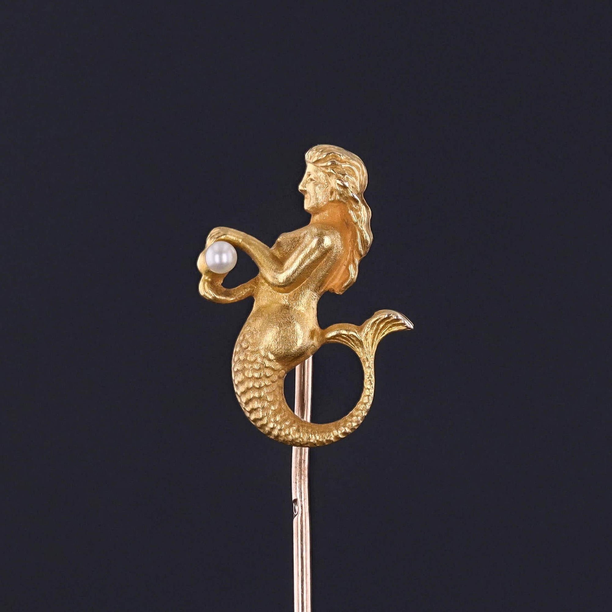 Antique Mermaid Stickpin or Charm of 10k Gold