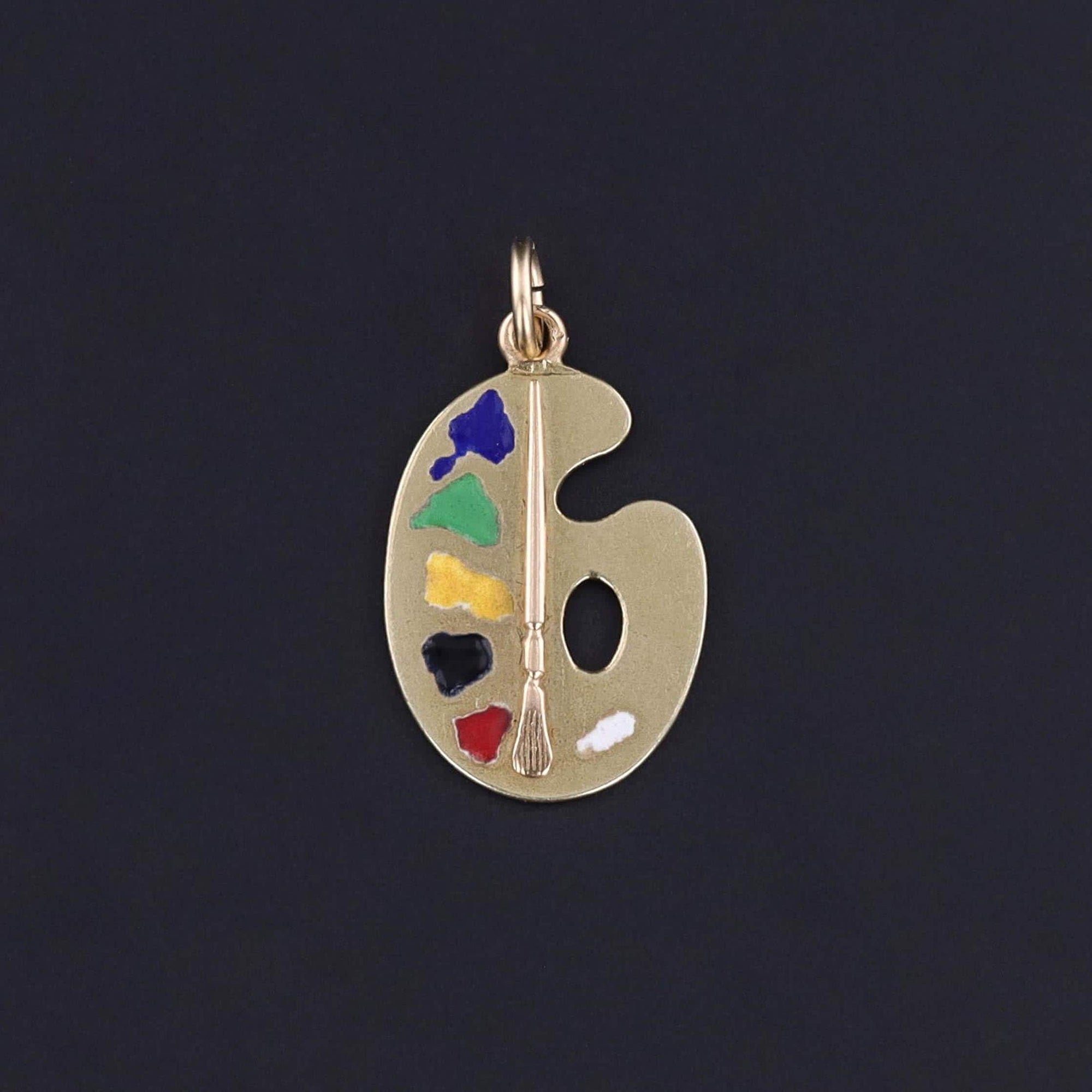 Vintage Enamel Painter's Palette Charm of 14k Gold