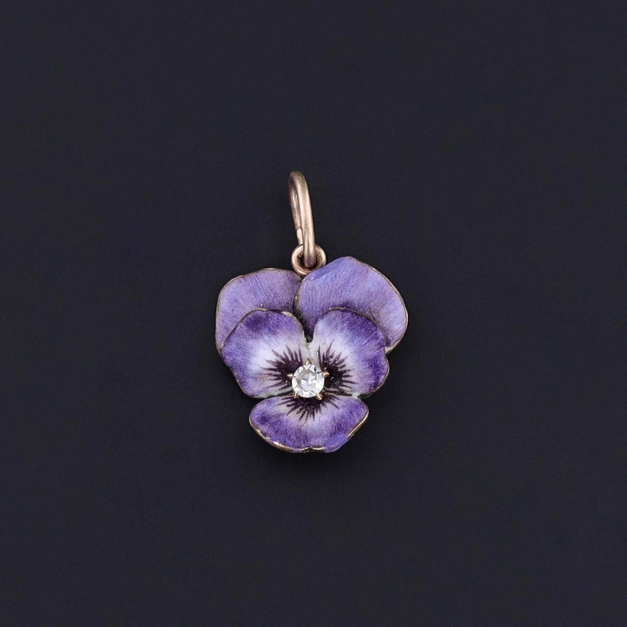 Antique Enamel Pansy Charm of 14k Gold